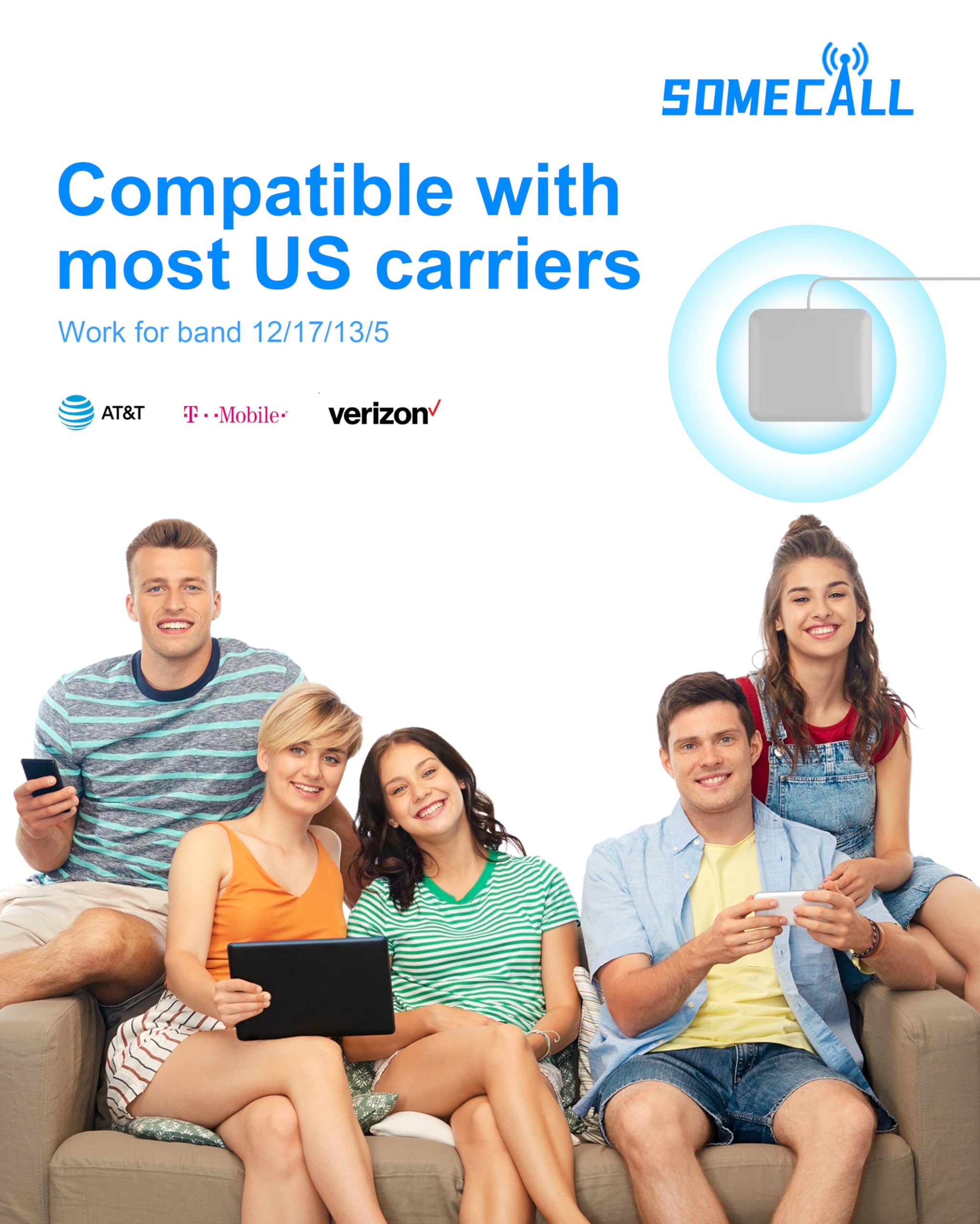 Best Cell Phone Signal Booster for Home - Up to 9000 Sq Ft Coverage, 5G/4G LTE/3G Compatible with Verizon, AT&T, T-Mobile (Bands 5/12/13/17), FCC Approved - Includes 2 Indoor Antennas - Perfect for Rural Areas, Basements & Large Homes with Weak Reception