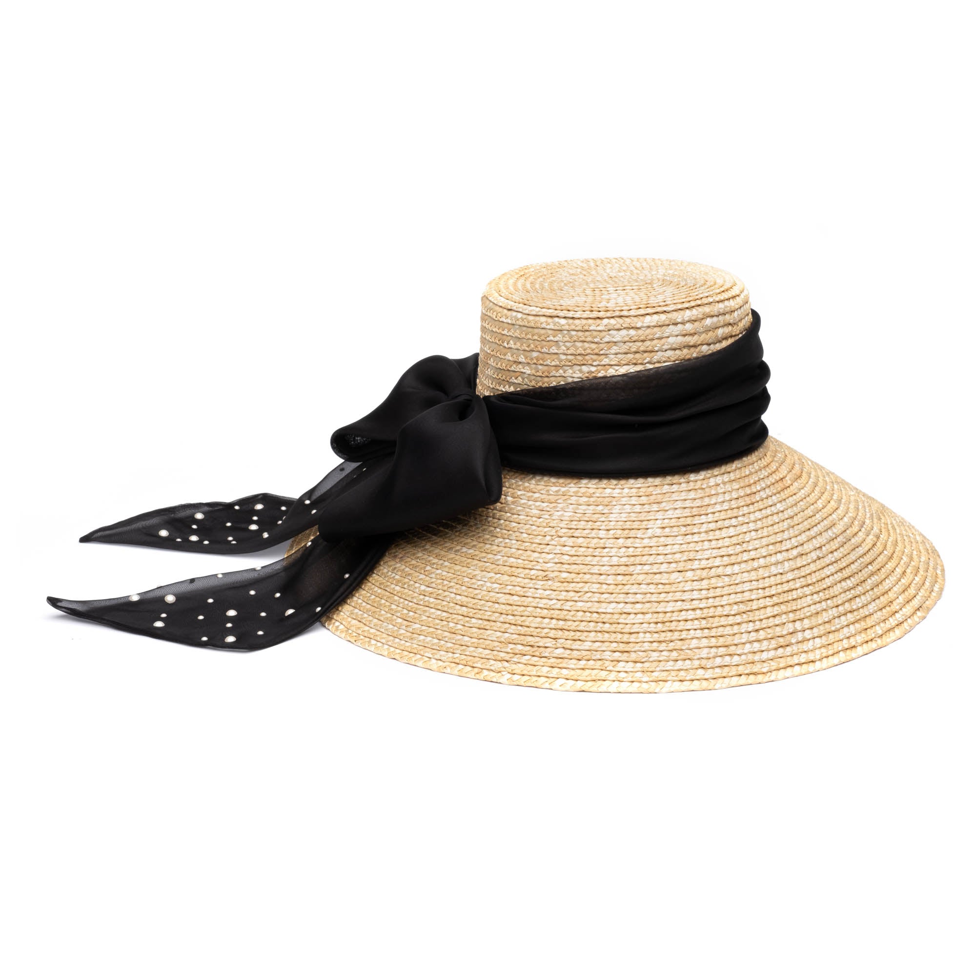 Mirabel Organza Wide Brim Sun Hat for Women - UV Protection Summer Beach Hat with Adjustable Ribbon - Perfect for Outdoor, Travel, and Vacation