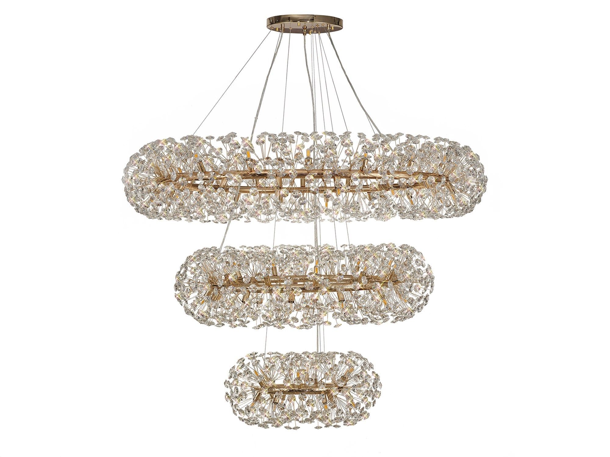 Bellagio 74-Light G9 Tier Pendant Chandelier in French Gold/Crystal & Polished Chrome/Crystal - 37.6kg - Elegant Lighting for Dining Room, Foyer, or Luxury Home Decor