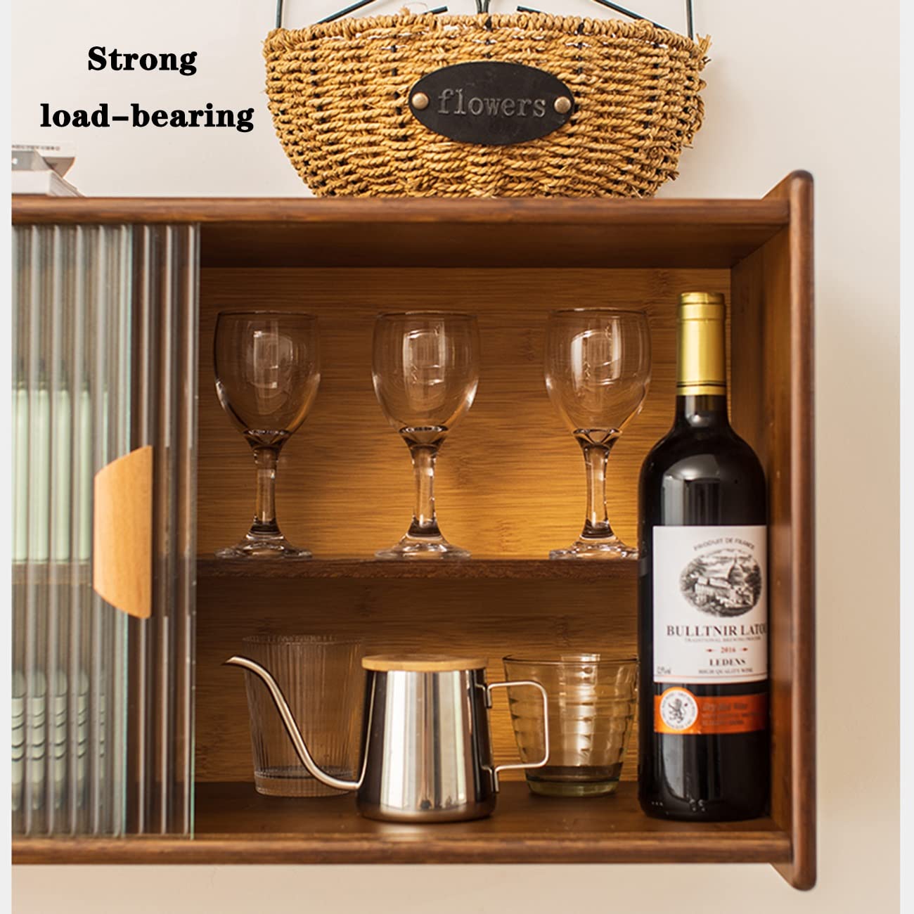Multifunctional Wall Cabinet for Living Room, Kitchen & Study - Spice Storage, Cutlery Organizer, Cup Holder (Brown, 77x39x28cm) - Perfect for Entryway, Pantry & Home Office Organization