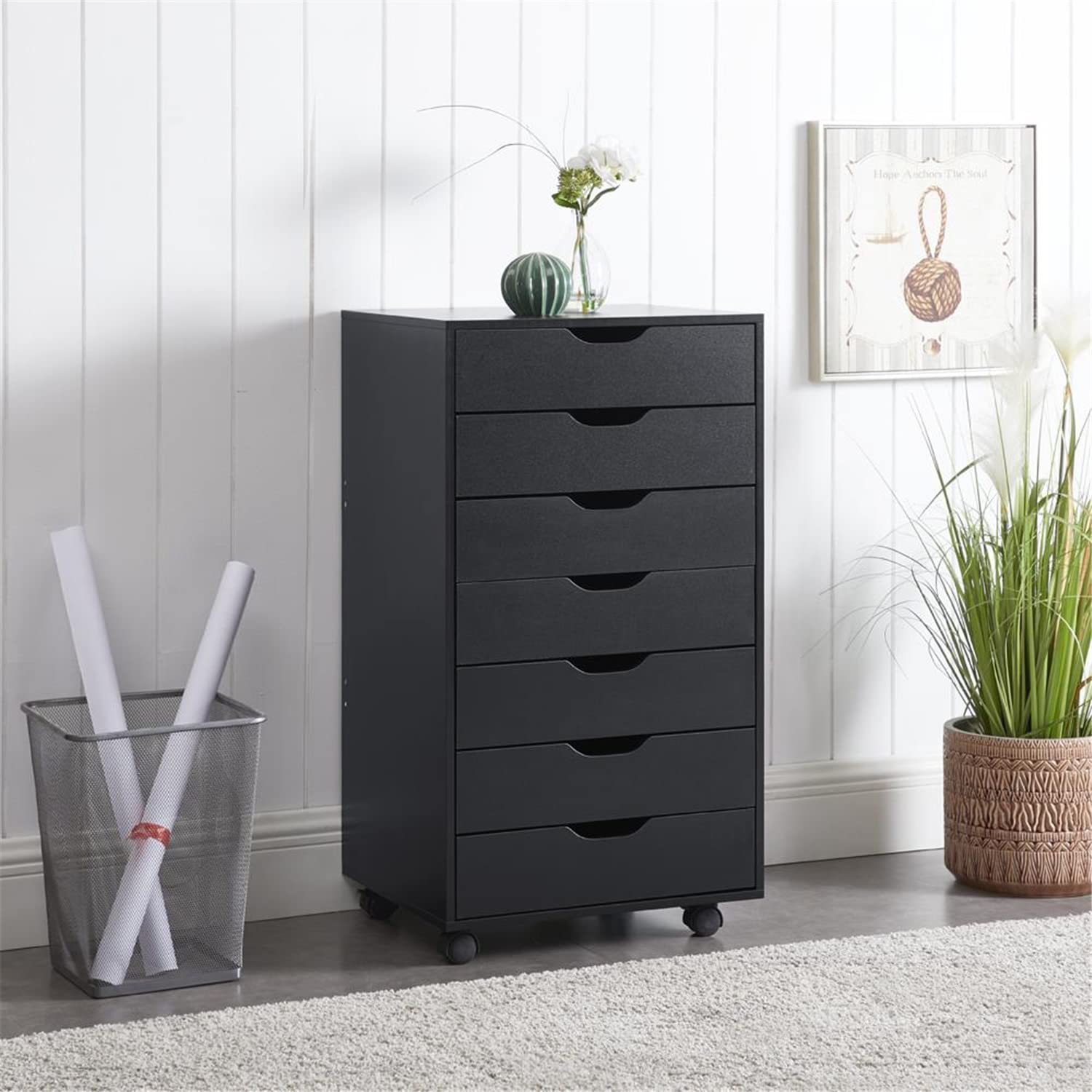 Naomi Home 7-Drawer Rolling File Cabinet - Black Office Storage Organizer with Wheels, 180 lbs Capacity | Under Desk File Storage, Home Office Organization, Printer Stand | Perfect for Small Spaces & Document Management