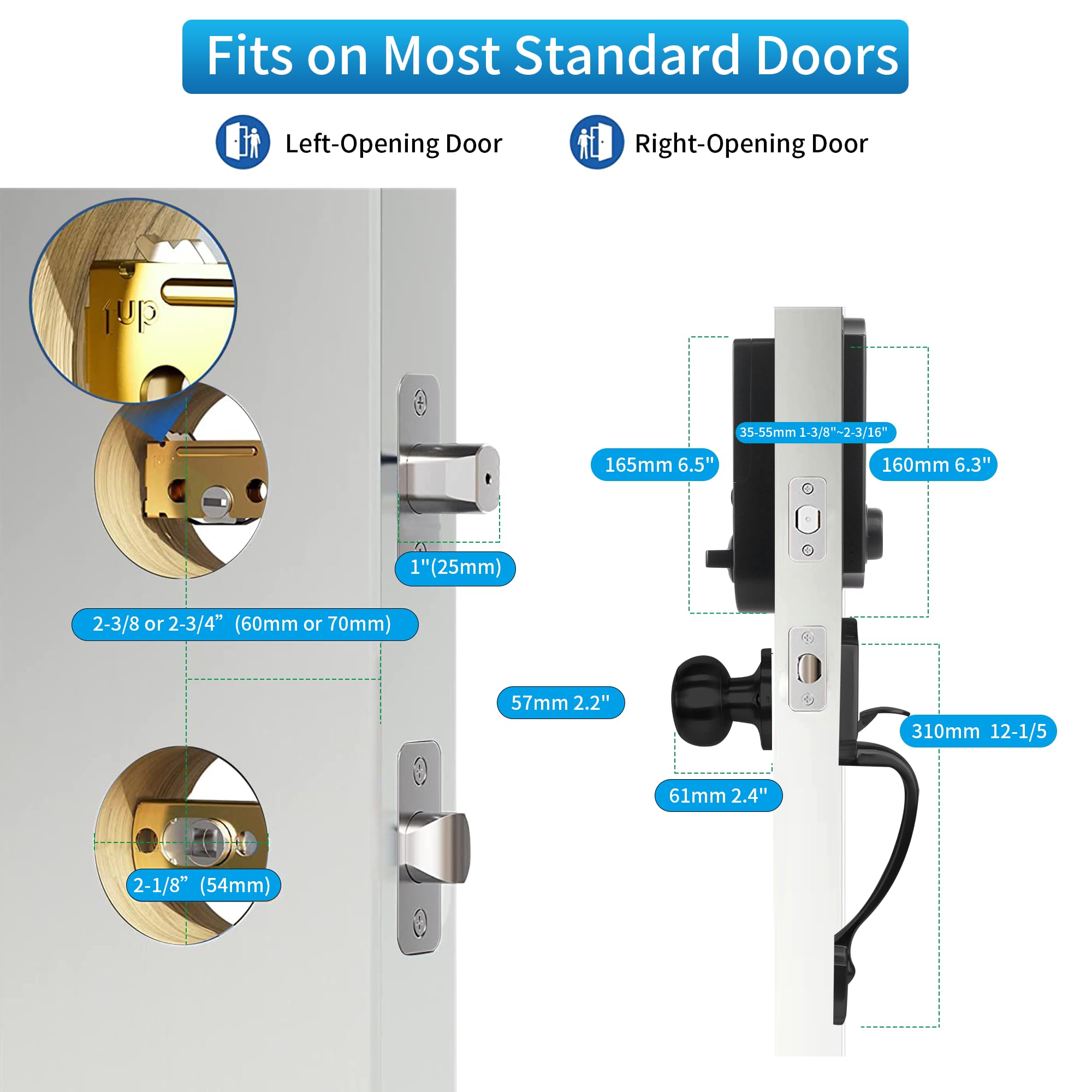 HARFO Smart Keyless Entry Fingerprint Door Lock with Keypad & Handle - Electronic Deadbolt for Front Door Security - Perfect for Homes, Apartments & Offices (Black)