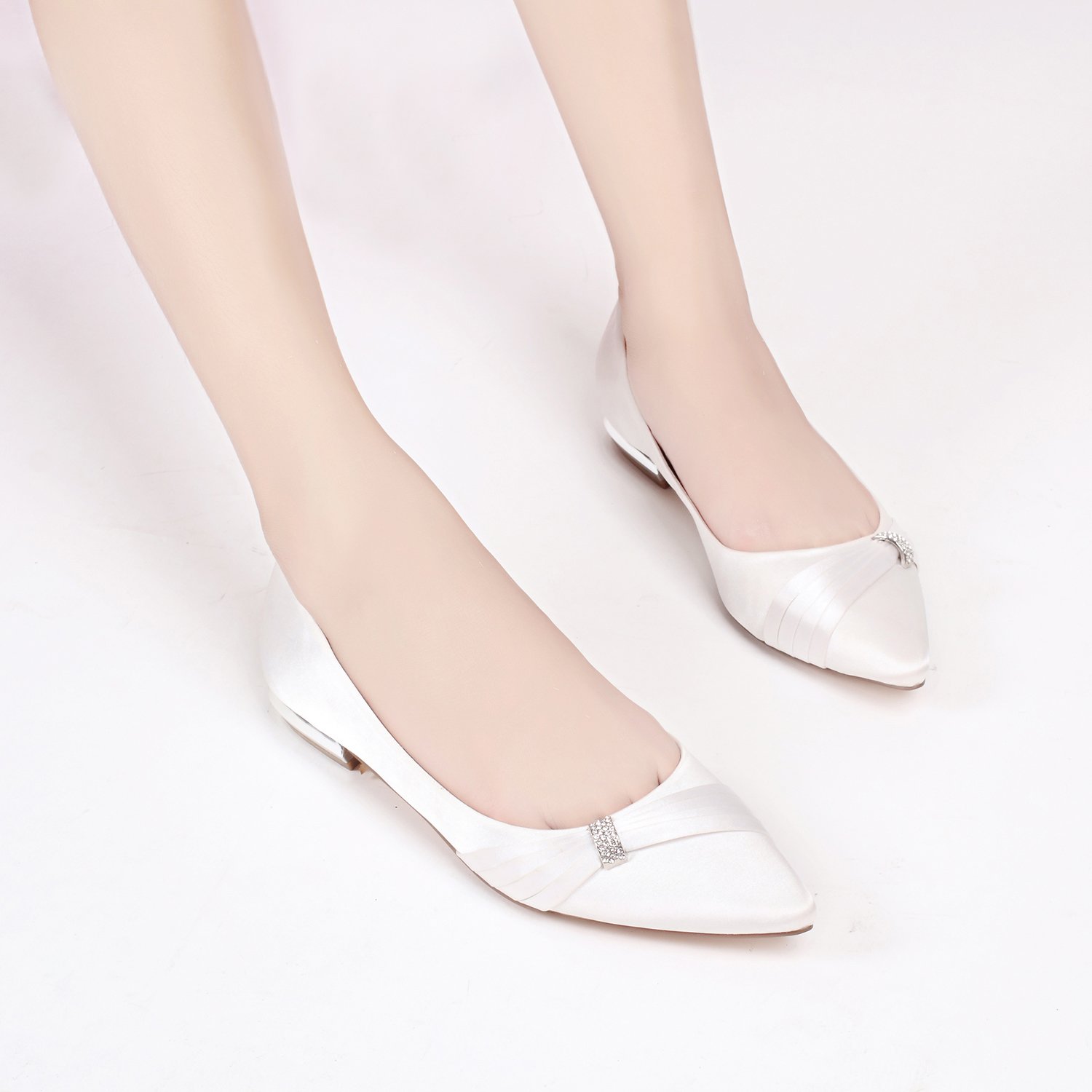 Women's Rhinestone Ballet Flats - Pointed Toe Low Heel Bridal Shoes for Wedding, Party & Formal Occasions - Comfortable Ballerina Flats for Daily Wear