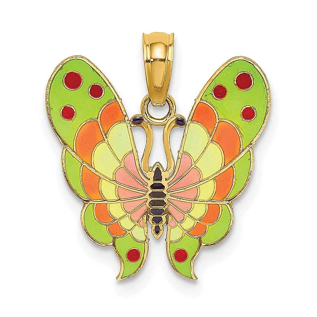 14K Yellow Gold Multi-Color Enamel Butterfly Charm Necklace - Elegant Insect Pendant Fine Jewelry for Women | Perfect Birthday, Anniversary & Valentine's Day Gift for Her | Ideal for Date Nights, Weddings & Special Occasions