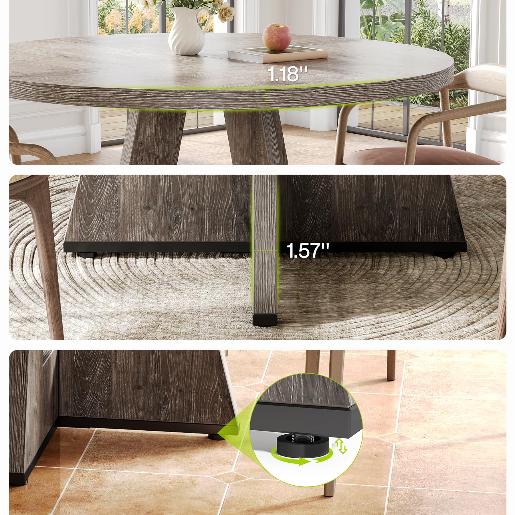 Round Dining Table for 4-6 People, 47 Inch Wooden Pedestal Base Kitchen Table, Grey Circle Dining Room Table - Perfect for Small Spaces, Breakfast Nooks, and Cozy Family Dinners (Table Only)