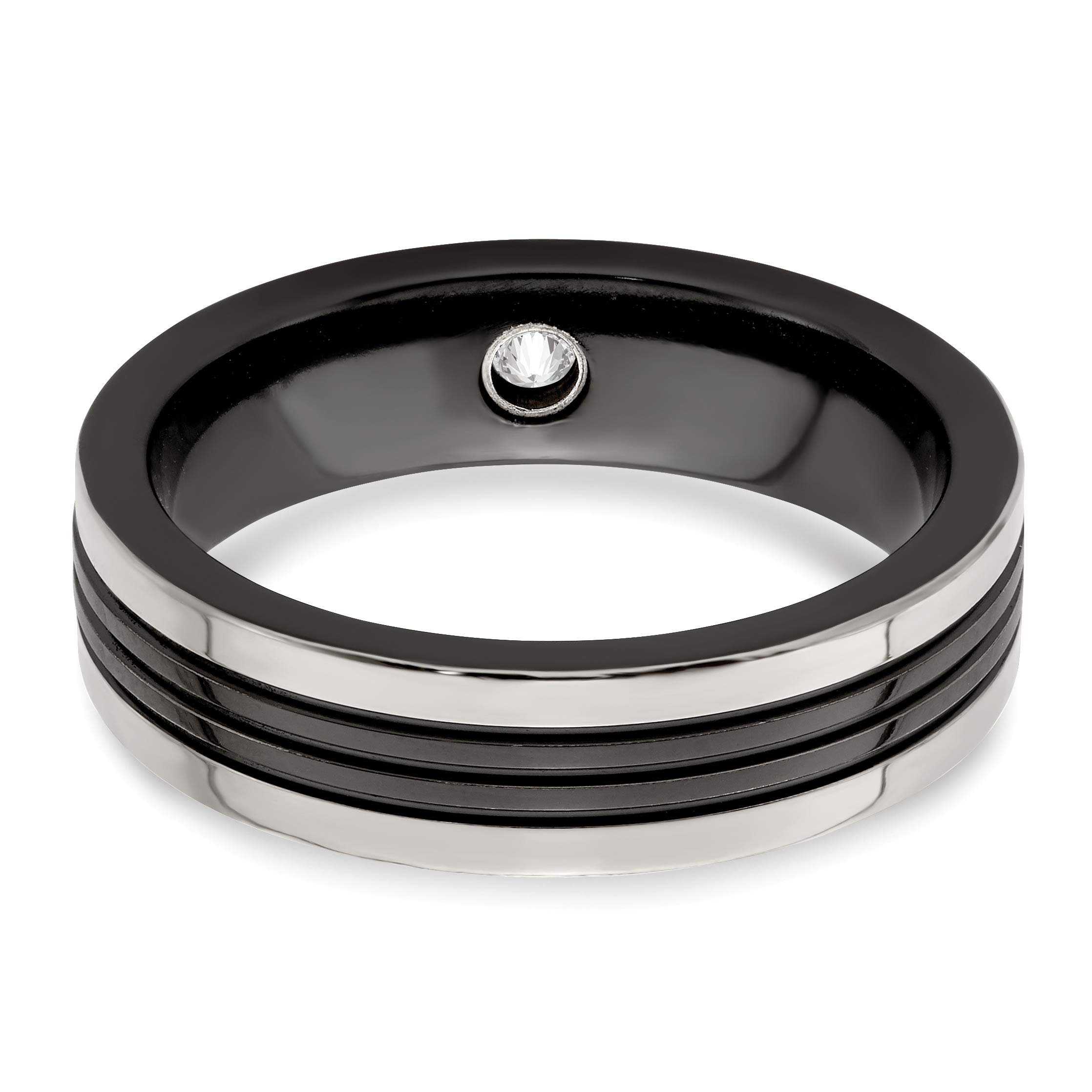 Edward Mirell Black Titanium Grey Edge Diamond 925 Sterling Silver 6mm Wedding Band Ring for Men - Perfect for Engagement, Anniversary & Everyday Wear