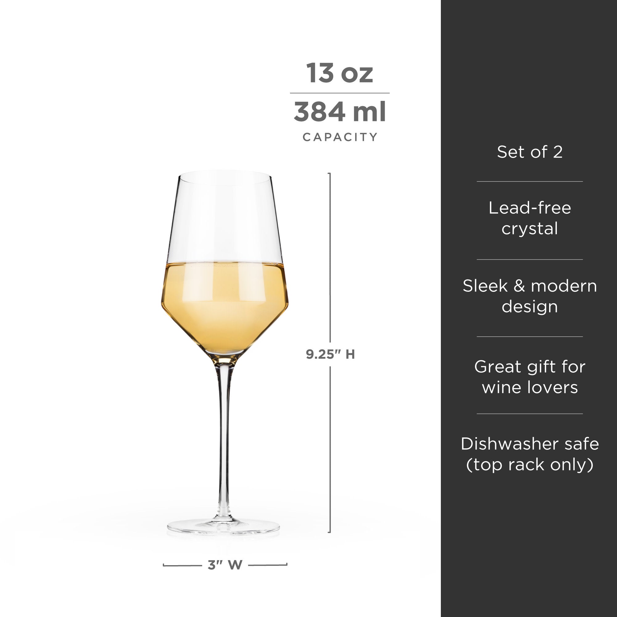 Premium Raye Angled Crystal Chardonnay Wine Glasses Set of 2 - Elegant Stemware for Fine Dining, Romantic Dinners & Wine Tasting Events