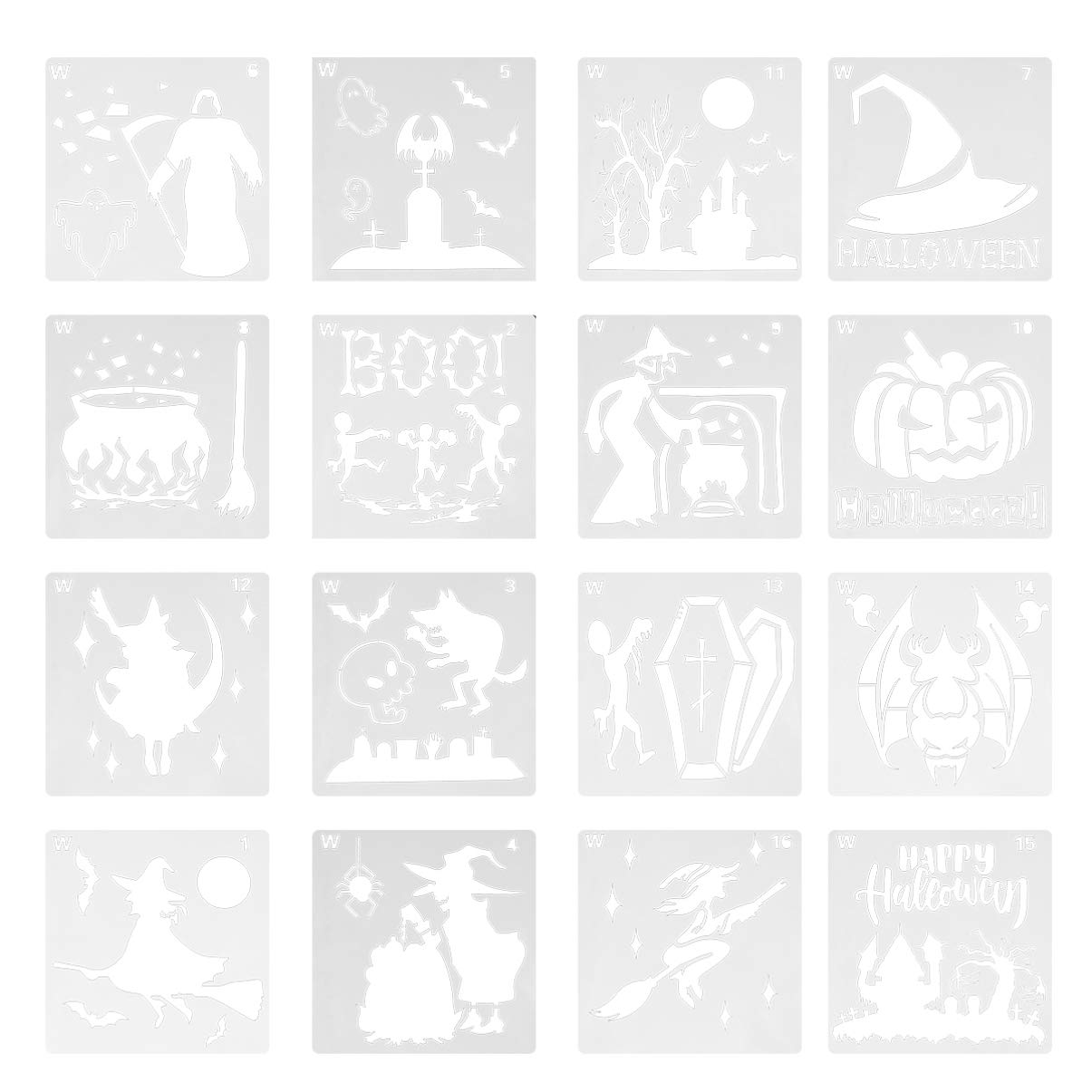 16-Piece Halloween Drawing Stencils for Kids - Reusable Painting Templates for Pumpkin, Window & Card Decor - DIY Halloween Art Crafts & Party Activities