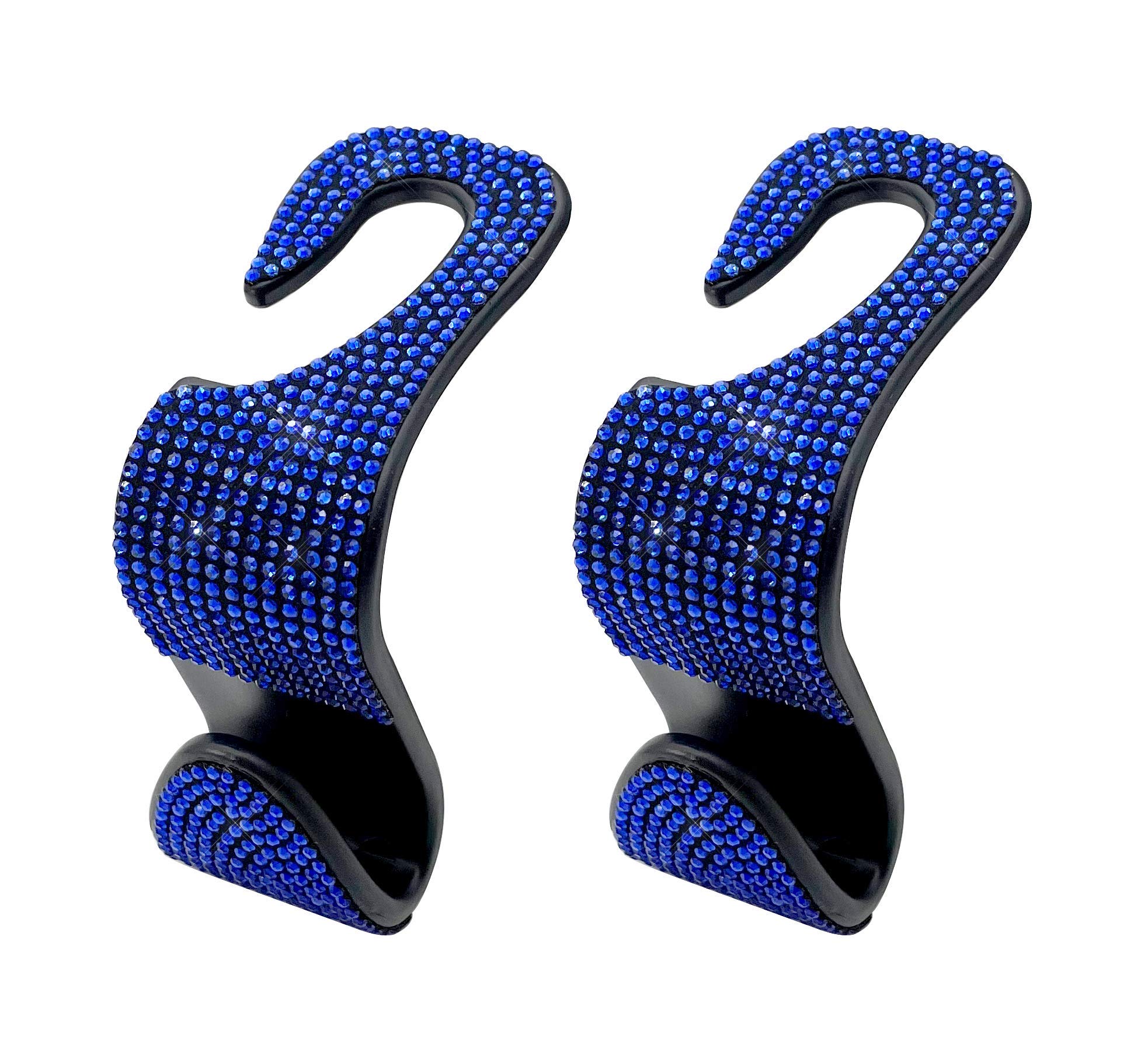 2 Pcs Crystal Car Seat Hooks - Bling Headrest Hangers for Purse, Handbag, Clothes & Grocery Bags (Blue) | Perfect for Organizing Your Car Backseat While Shopping or Traveling