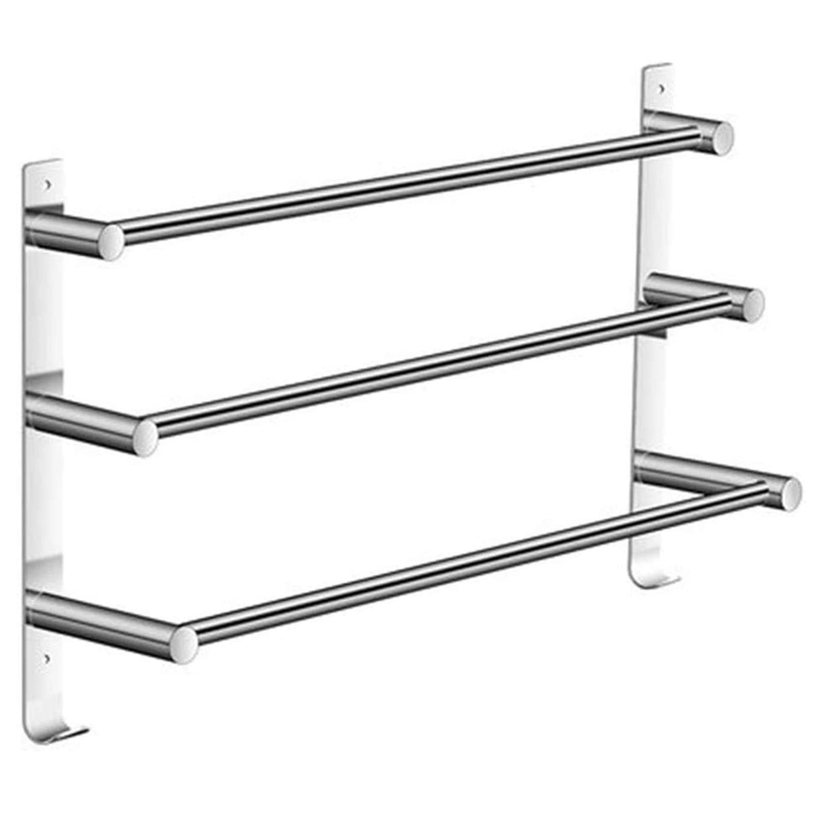 ZAIGI 304 Stainless Steel Wall Mounted Towel Rack - 3 Rod Bathroom Towel Bar with Hooks & Shelf | Rustproof Waterproof Design for Bathroom, Kitchen & Laundry Storage Organization
