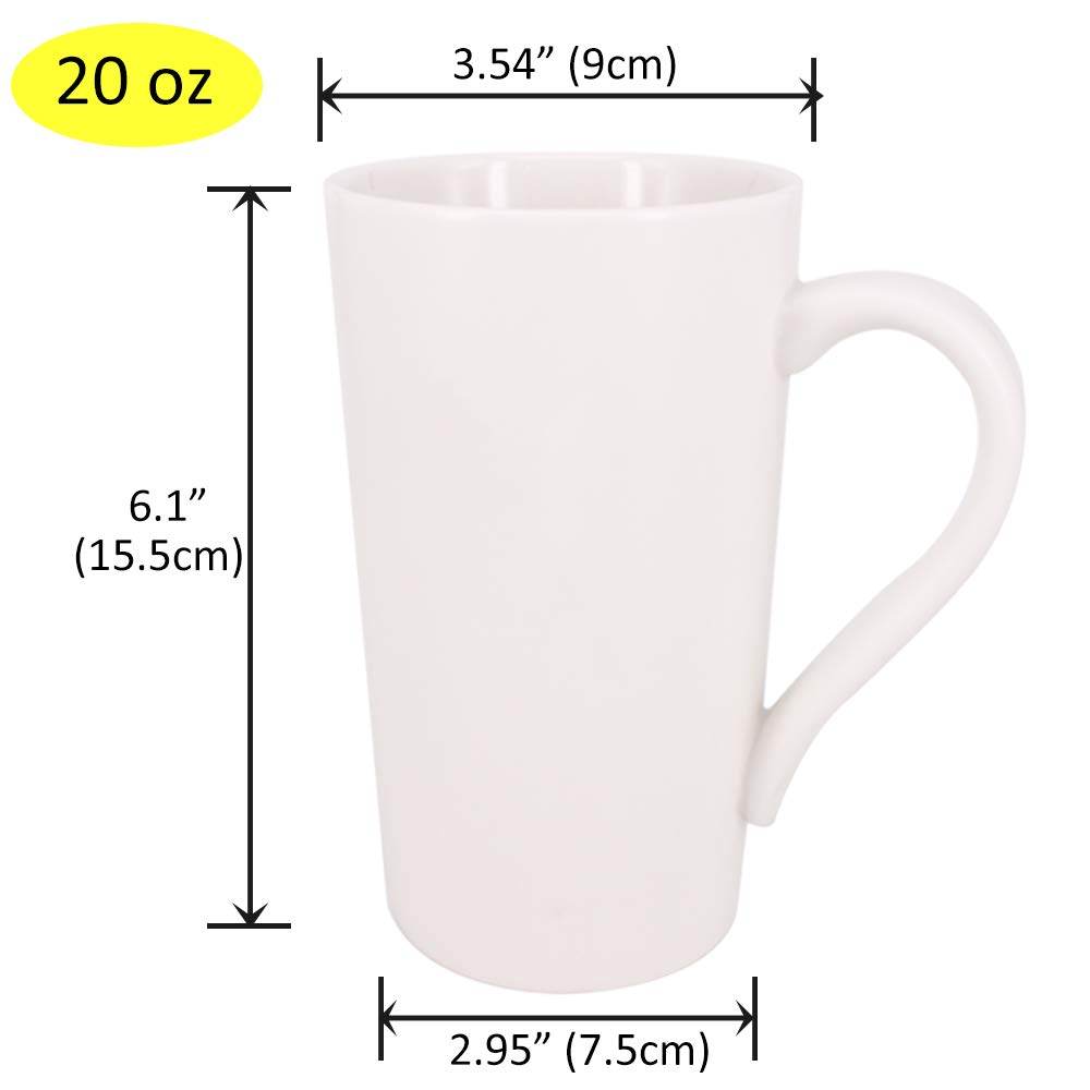 2 Pack 20oz White Ceramic Coffee Mugs - Large Tall Handle Tea Cups for Latte, Cappuccino & Hot Chocolate - Perfect for Home, Office & Coffee Shops
