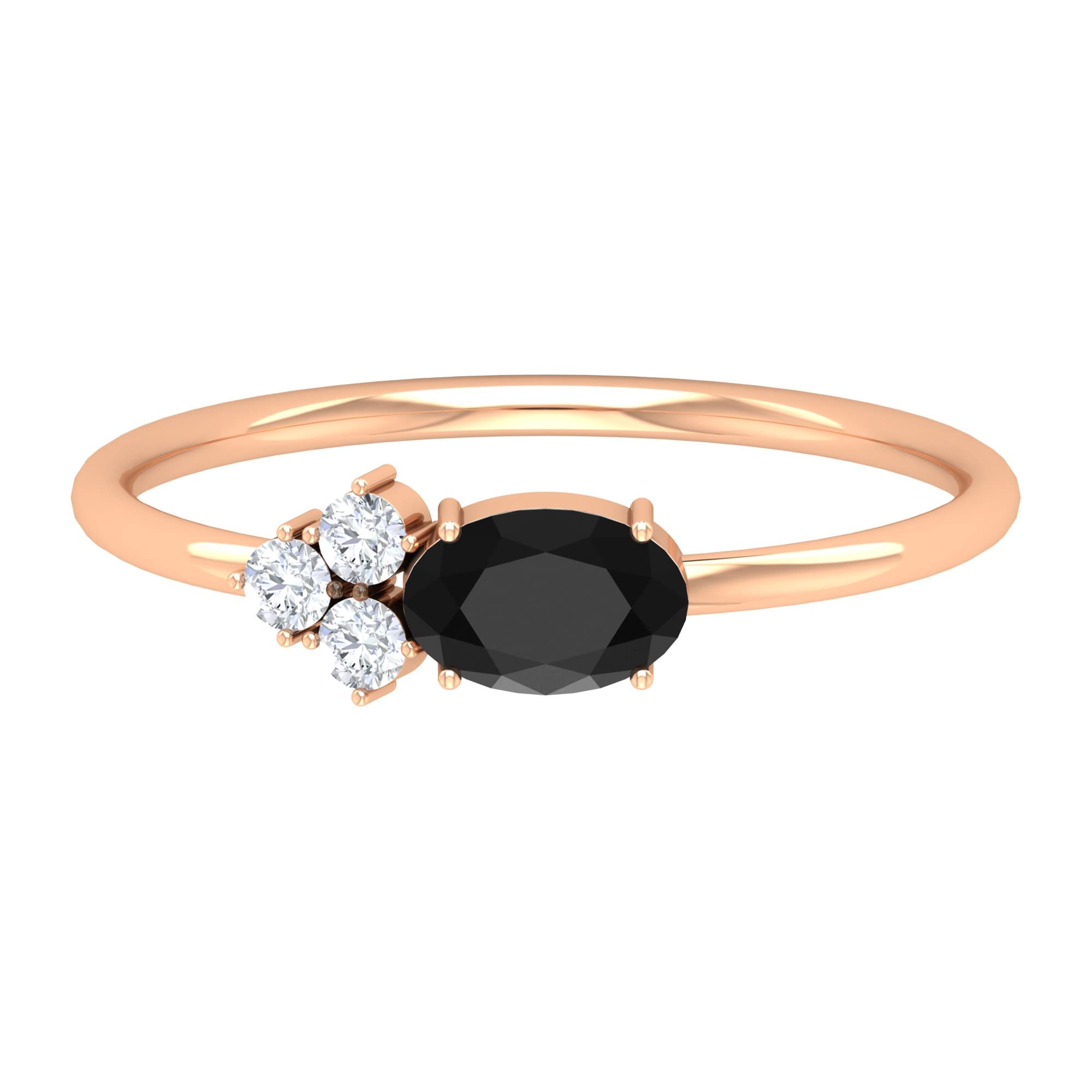 Elegant Black Onyx and Diamond Ring for Women - 14K Solid Gold Minimalist Oval Cut December Birthstone Ring - Perfect for Gifts, Anniversaries & Special Occasions