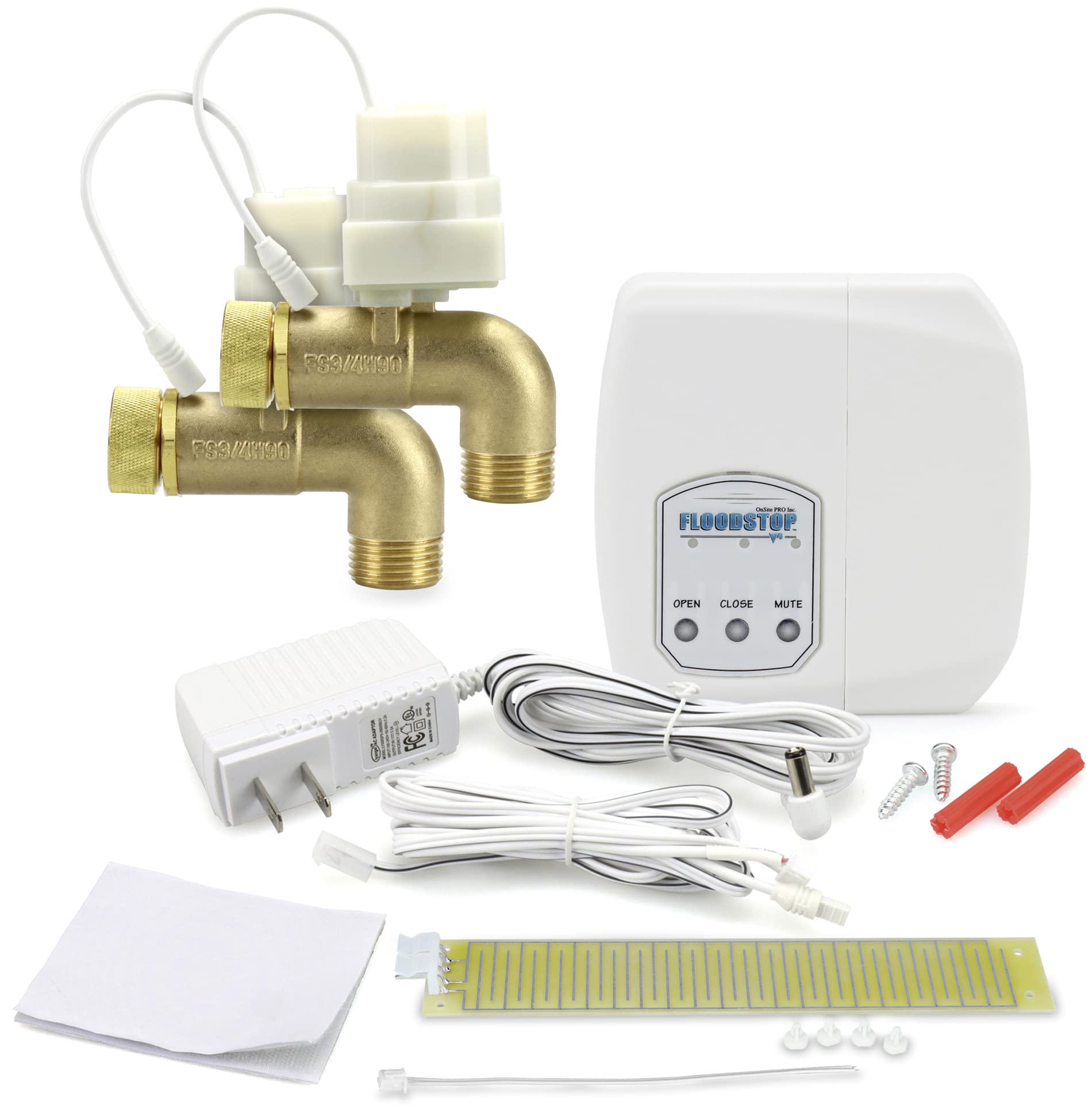 FloodStop Washing Machine Leak Detector Kit - Automatic Water Shut-Off with Visual & Audible Alarms, 3/4