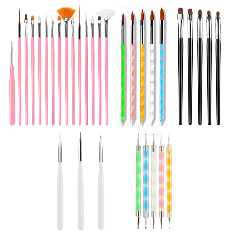 Professional Nail Art Brushes Set for Manicure & Gel Polish - Dotting, Striping, Lining & Drawing Tools for Acrylic Nails Design & Decoration - Perfect for Salon, Home DIY & Professional Nail Artists