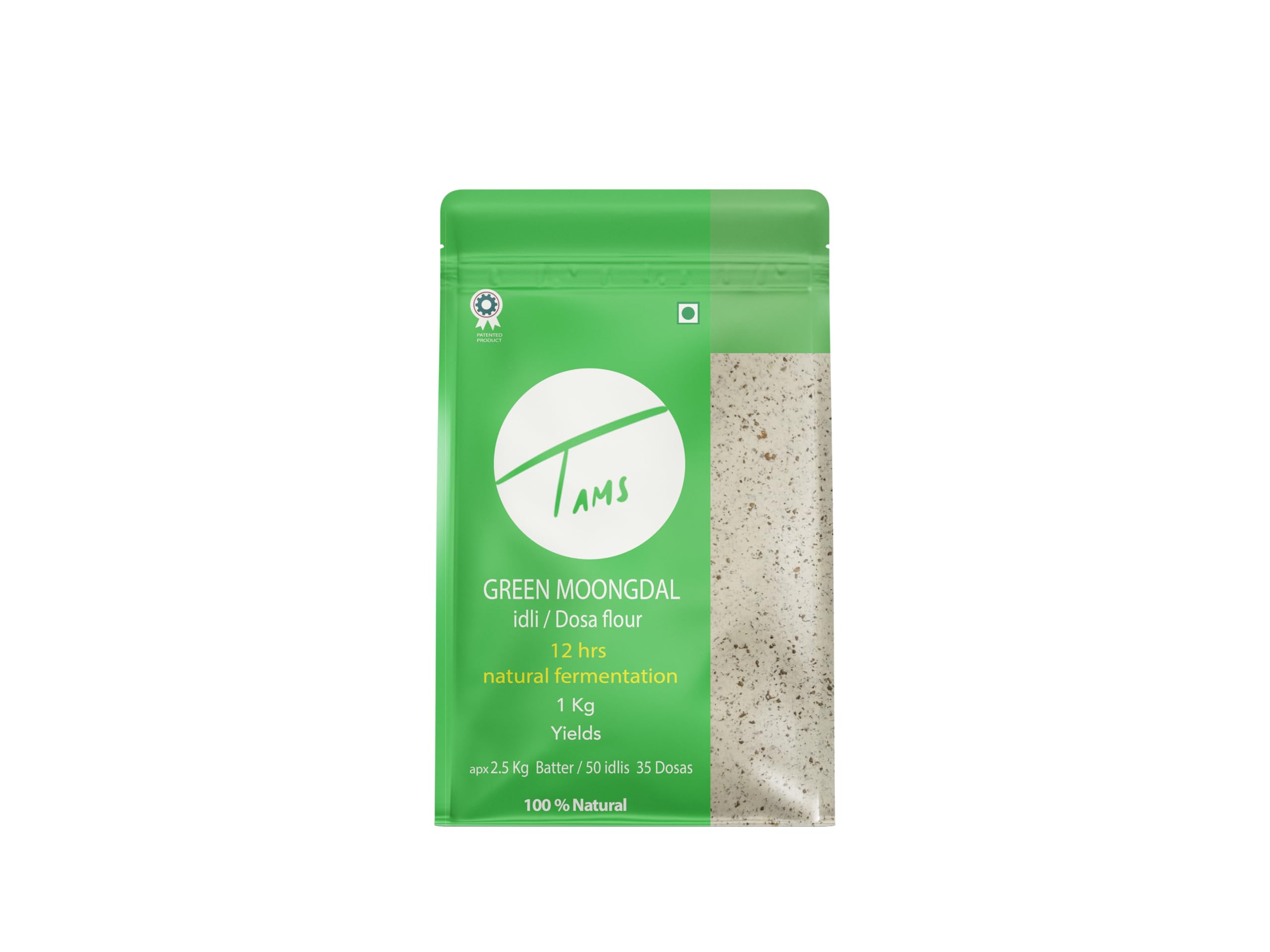 Organic Tams Green Moong Dal Idli & Dosa Flour 1kg - Makes 2.5kg Batter (60 Idlis) | India's First Naturally Fermenting Flour | 6-Month Shelf Life | No Additives, Chemicals or Yeast | Easy Homemade Batter in 10-12 Hours | Perfect for Soft, Healthy South Indian Breakfast | Vegan & Gluten-Free | Ideal for Idli, Dosa, Uttapam and More