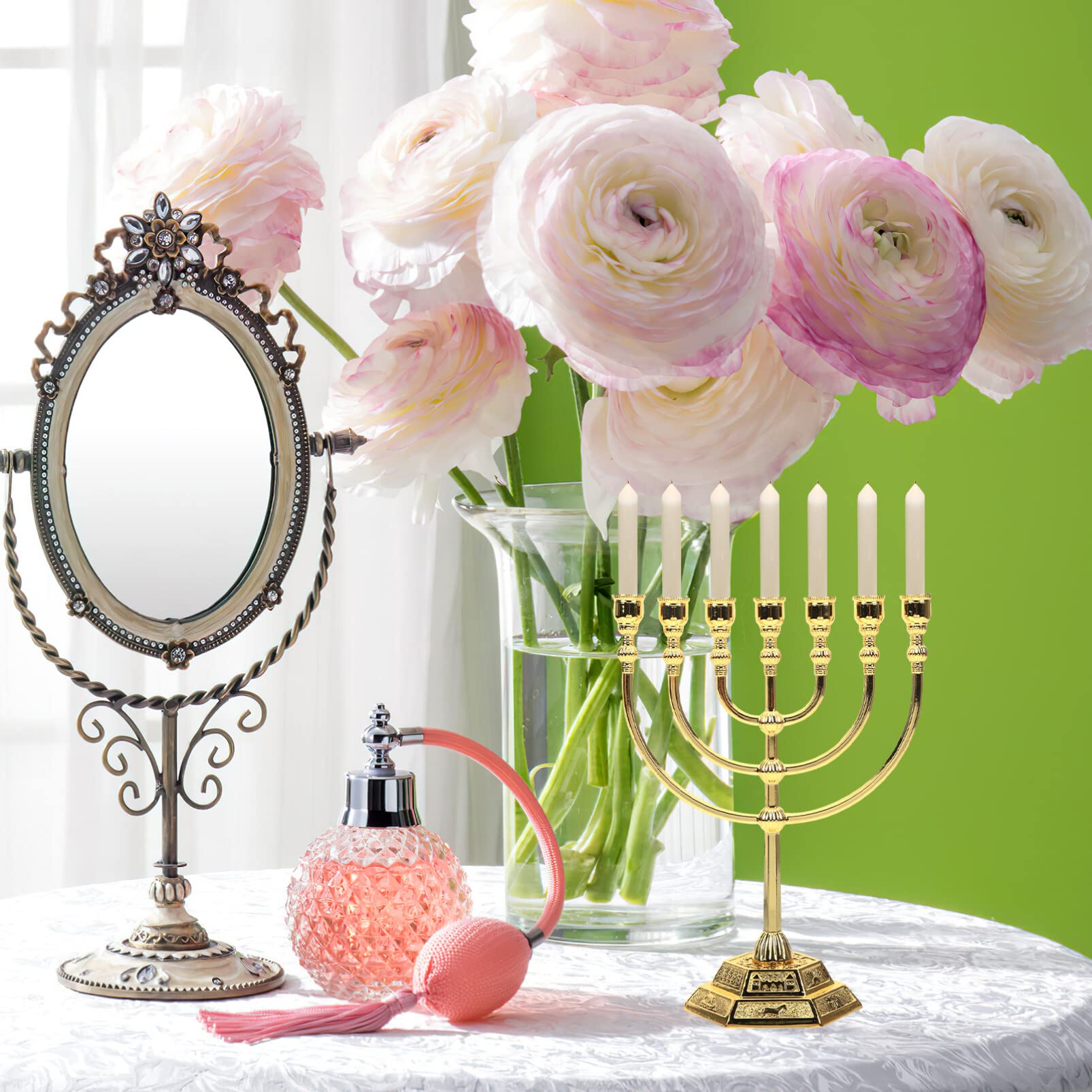 BESPORTBLE 7-Branch Menorah Candle Holder - Golden Hanukkah Candelabra for Jewish Home Decor, Jerusalem Temple Inspired Table Centerpiece | Perfect for Hanukkah Celebrations, Jewish Holidays & Spiritual Home Display