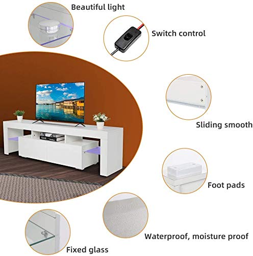 Modern TV Stand with LED Lights & Storage Drawers - 60 Inch Entertainment Center for Living Room, White TV Cabinet with Adjustable Shelves | Perfect for Home Theater Setup & Living Room Decor