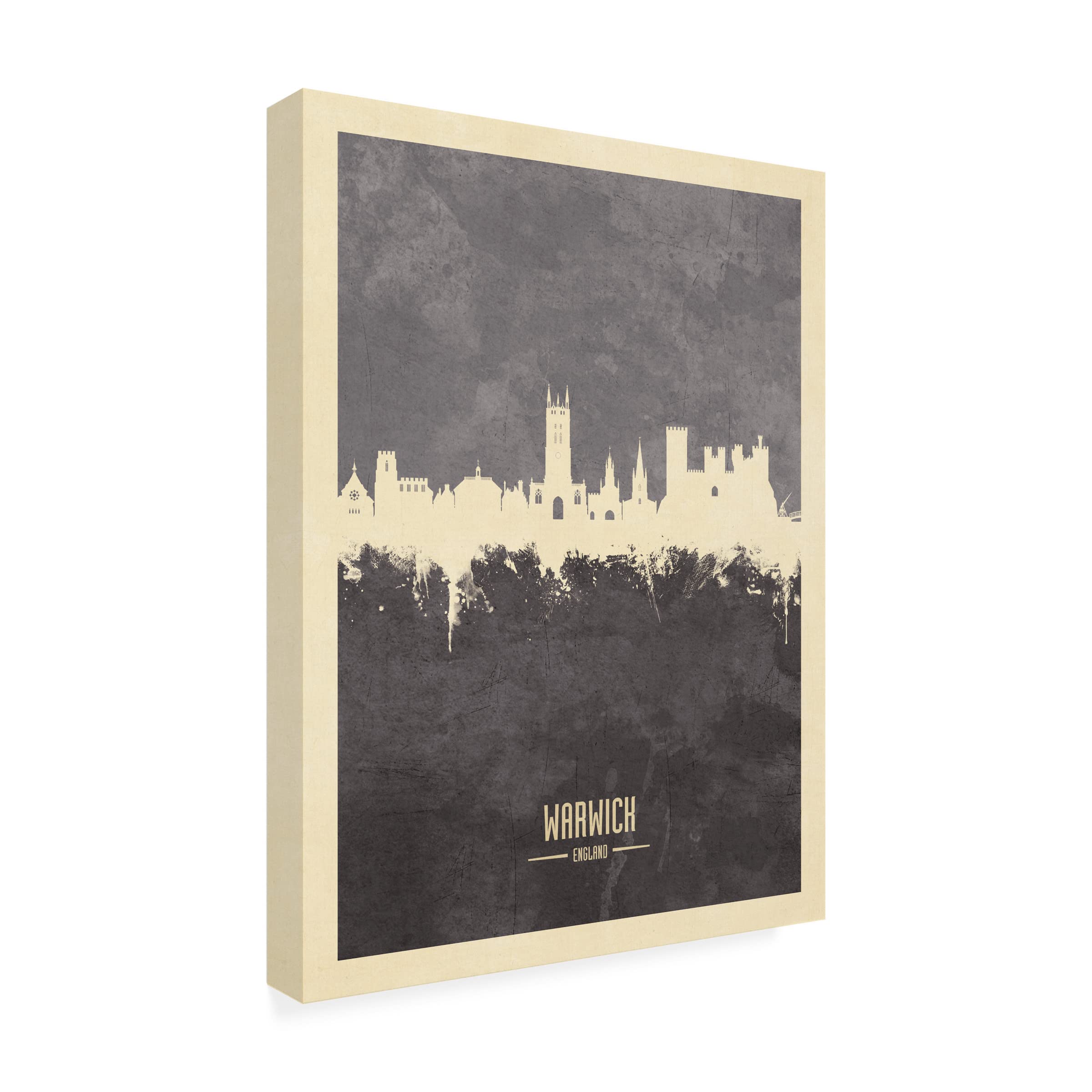 Michael Tompsett 'Warwick England Skyline Gray' Canvas Art Print - Premium Wall Decor for Living Room, Bedroom & Office - Trademark Fine Art Collection