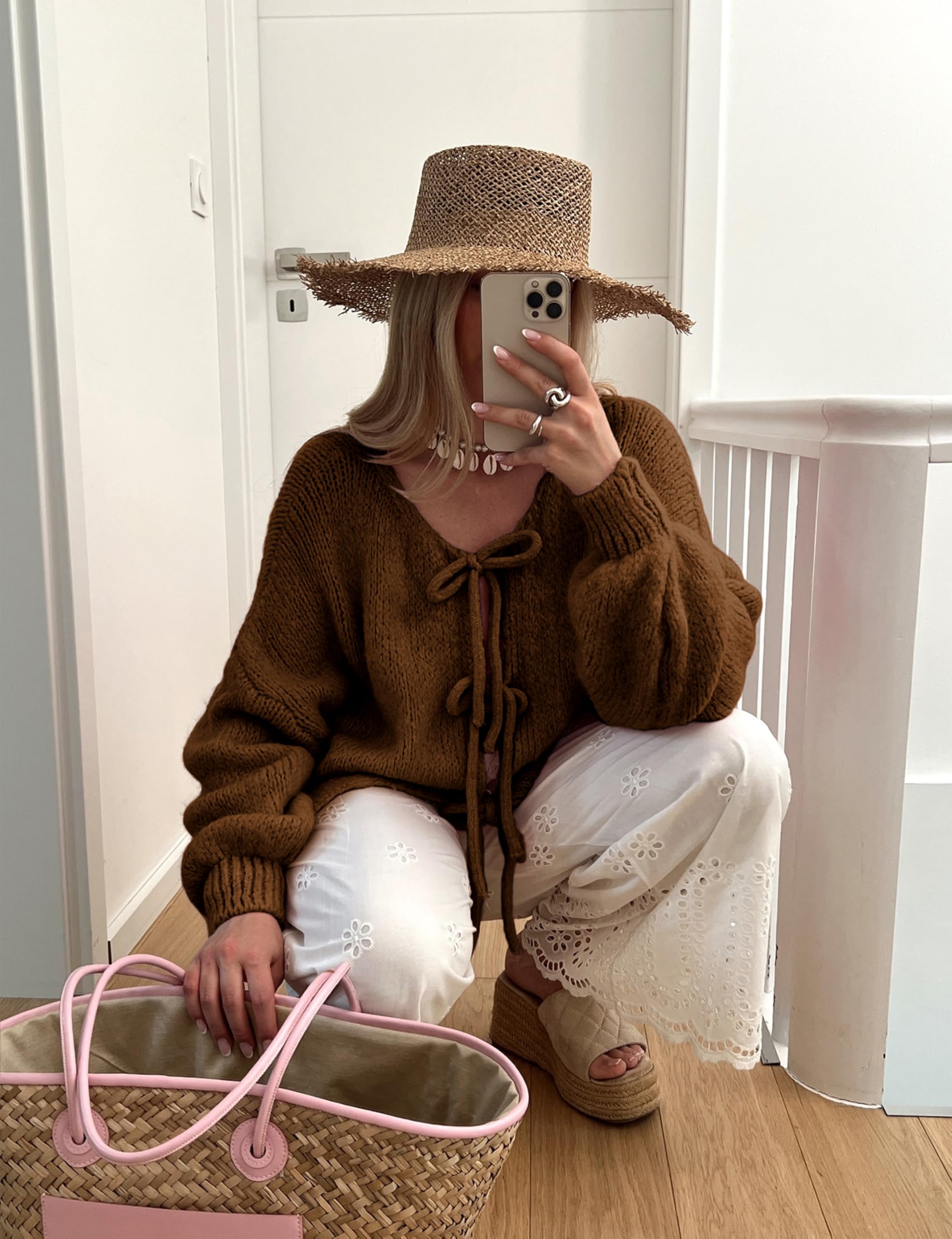 SKIKYAN Women's Oversized Knit Sweater Cardigan - Y2K Style Long Sleeve V-Neck Open Front Casual Knitwear | Perfect for Fall Layering, Coffee Dates & Cozy Office Wear
