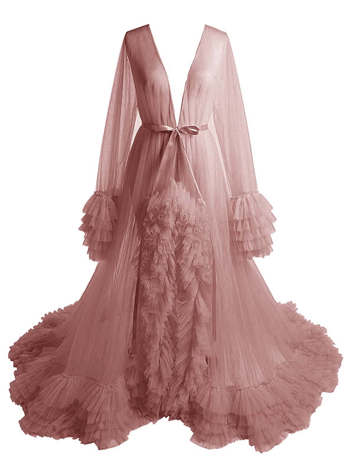 Molisa Sexy Tulle Robe - Maternity Photoshoot Lingerie, Bridal Nightgown with Ruffle Trim for Women | Perfect for Boudoir, Wedding Night & Sleepwear