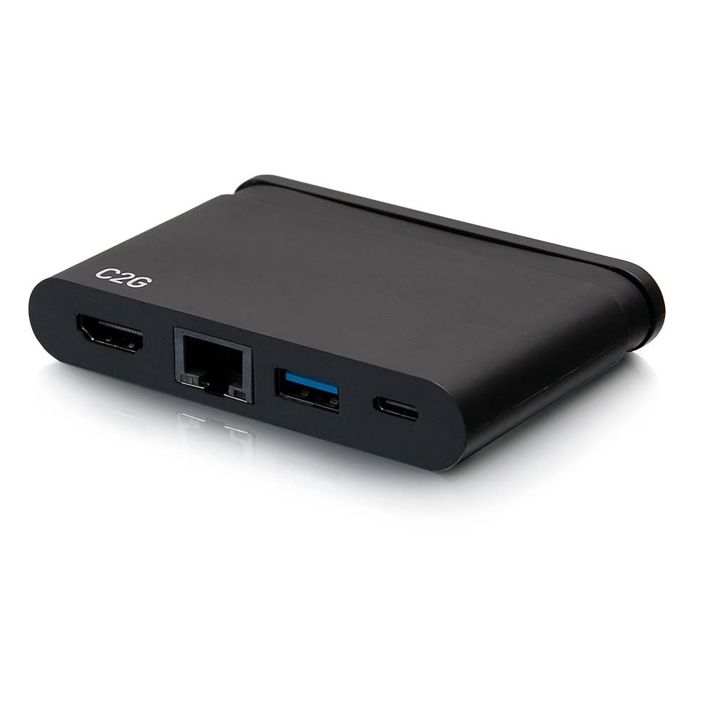 C2G 4-in-1 USB-C Hub with HDMI 4K 30Hz, USB 3.0 Port, Gigabit Ethernet & 100W PD Charging - Portable Laptop Docking Station for MacBook Pro/Air, iPad Pro, Chromebook & Windows Laptops - Perfect for Home Office, Remote Work & Travel