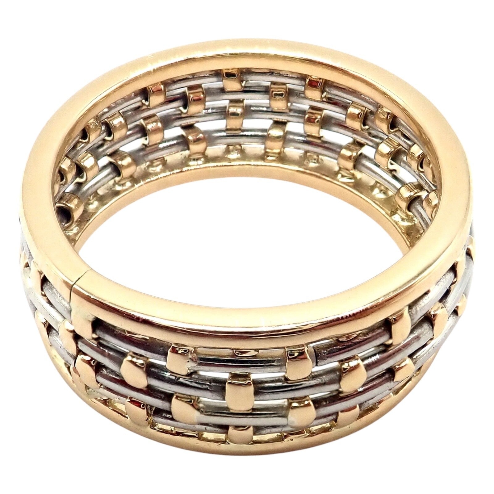 Authentic Cartier 18K Yellow Gold & Stainless Steel Basket Weave Ring and Earrings Set - Luxury Jewelry for Weddings, Anniversaries & Special Occasions