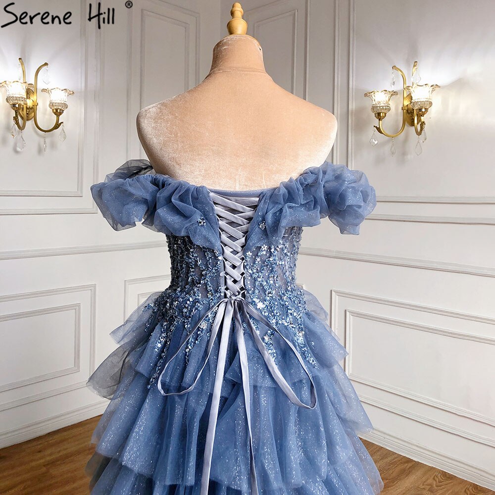 Serene Hill Lilac A-Line Evening Dresses for Women 2025 - Beaded Tiered Sexy Gown for Wedding, Party & Special Occasions | LA71414