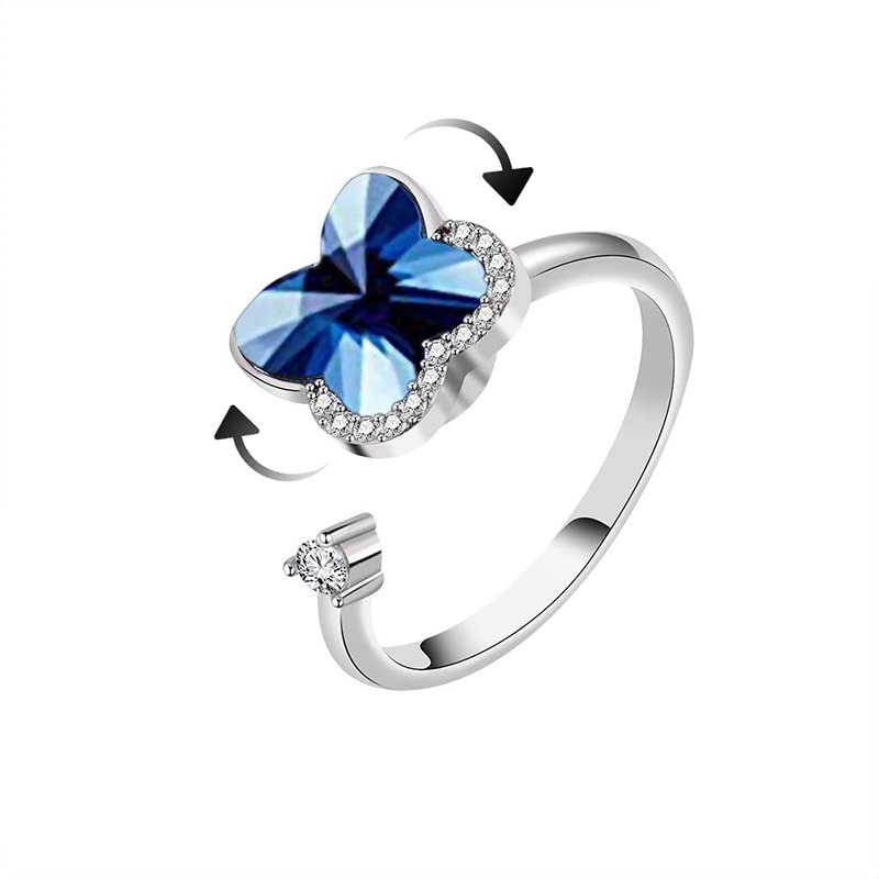 925 Sterling Silver Anxiety Ring for Women - Adjustable Open Cubic Zirconia Spinner Ring with Gift Box | Stress Relief Jewelry for Anxiety, ADHD & Focus | Perfect for Work, Meditation & Daily Wear