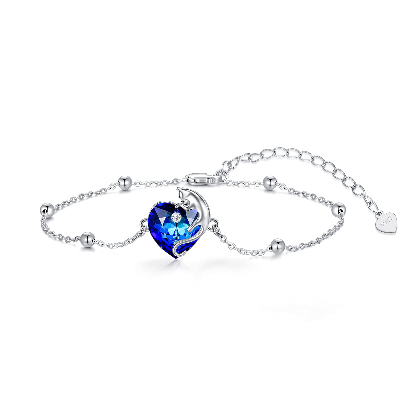 Authentic Austrian Sterling Silver Animal Bracelet with Heart Crystal - Elegant Jewelry Gift for Women & Girls | Perfect for Birthdays, Christmas & Everyday Wear