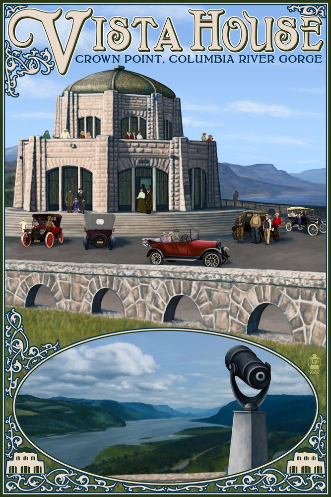 Columbia Gorge Oregon Vista House Wall Art - 16x24 Wrapped Canvas Print - Nature Landscape Decor for Living Room, Bedroom & Office