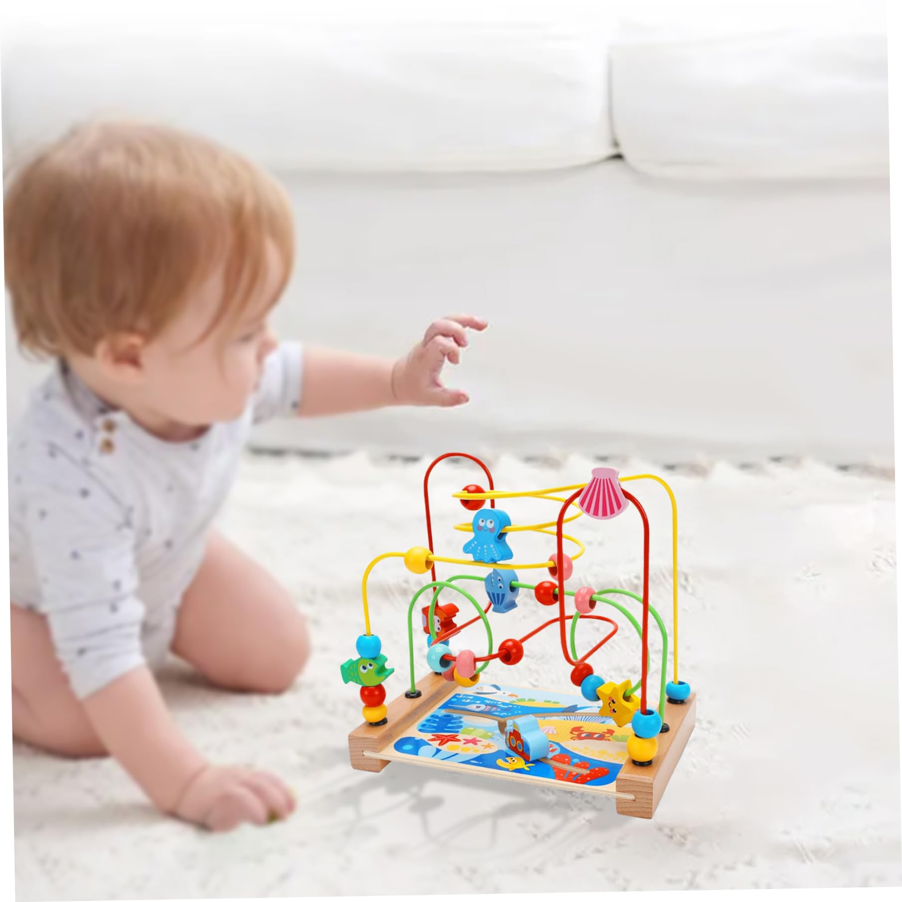 Wooden Bead Maze Activity Cube for Toddlers - Educational Montessori Toy with Roller Coaster Track & Shape Sorter - Perfect for Early Learning, Fine Motor Skills Development and Daycare Playtime