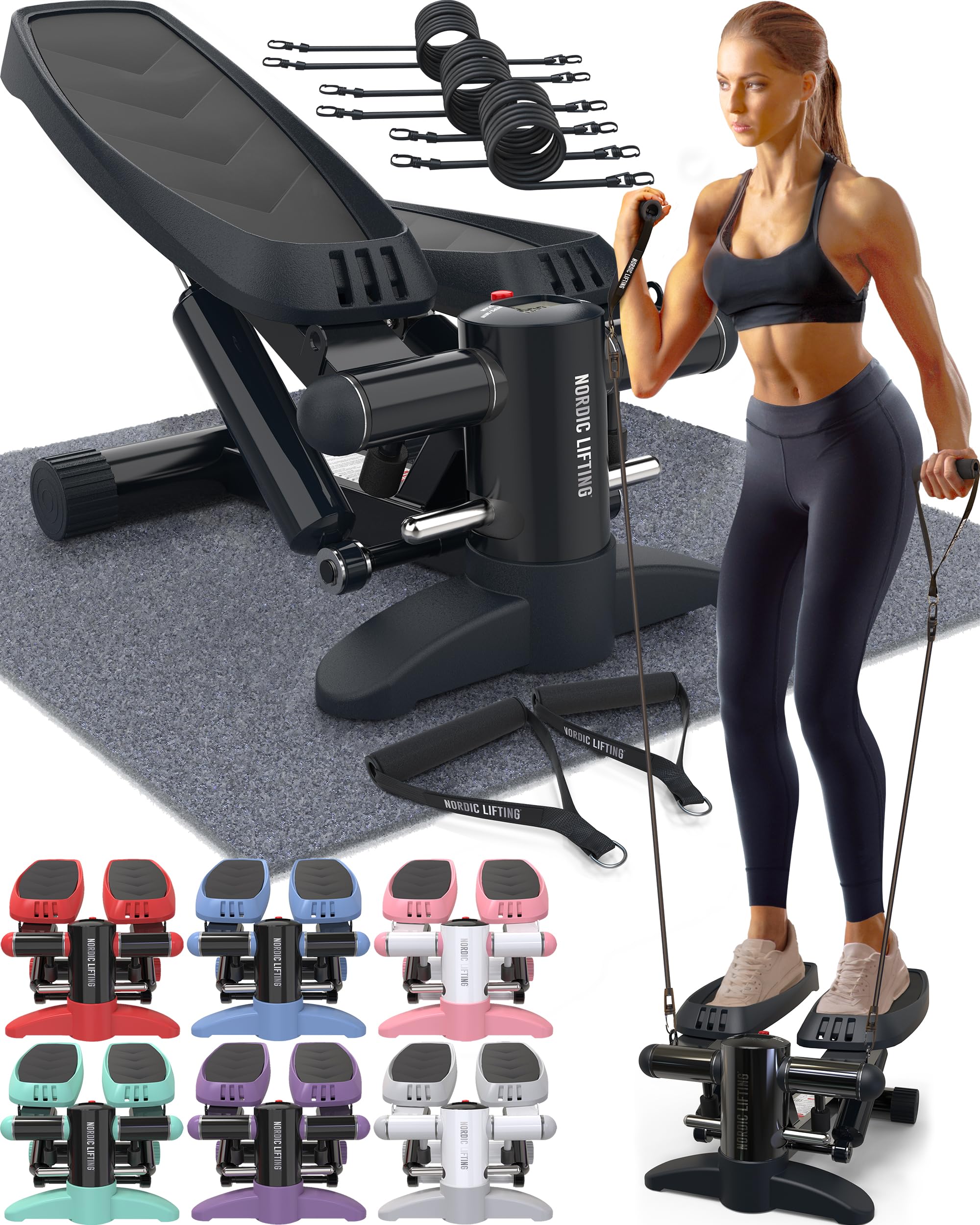 Nordic Lifting Mini Stepper & Stair Climber Machine with Resistance Bands - 330 LBS Capacity, Non-Slip Foot Pads & LCD Monitor - Compact Home Gym Equipment for Cardio Workout, Weight Loss & Stair Climbing Training