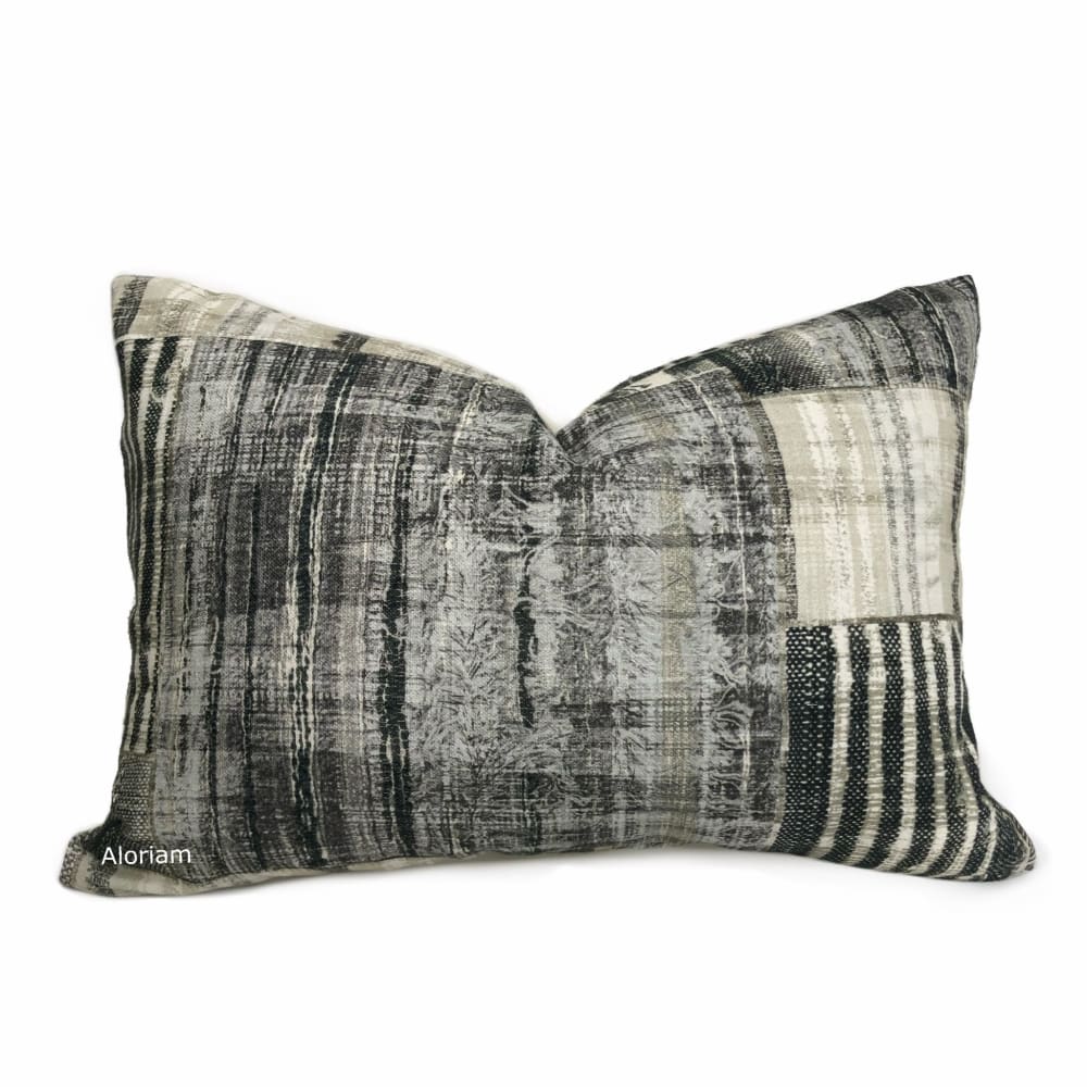 Ethnic Patchwork Cotton Pillow Cover - Black Gray Cream Print, Boho Home Decor for Living Room, Bedroom & Sofa