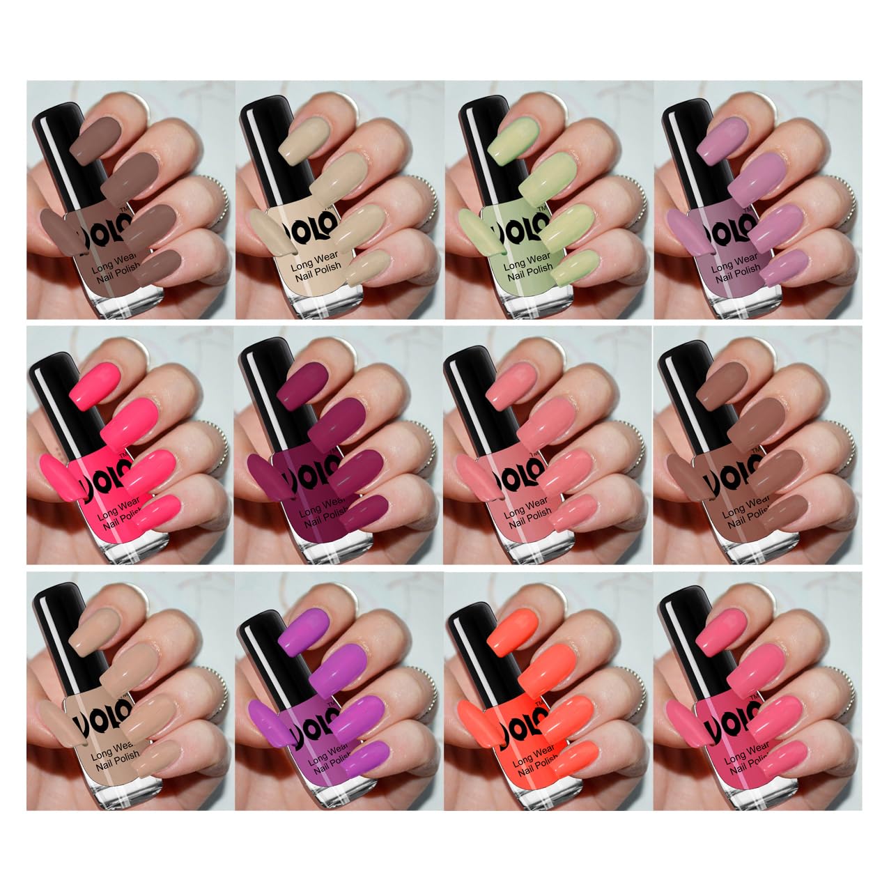 Volo Non-Toxic 12-Piece Nail Polish Set - Coral, Mint, Plum, Nude & More | Long-Lasting Shine & Vibrant Colors | Perfect for Manicures, Pedicures, Salon & Home Use