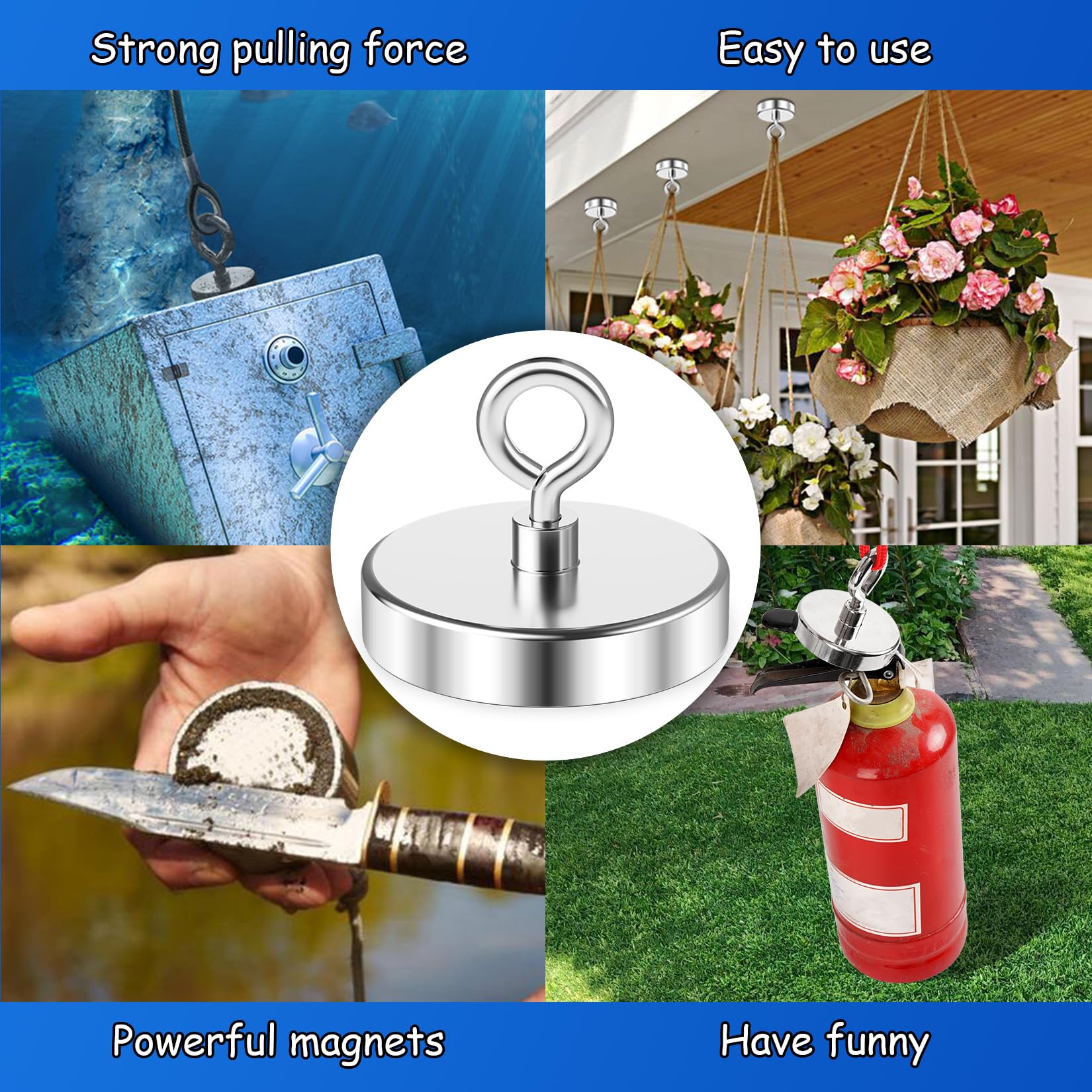 Super Strong Neodymium Fishing Magnet 500 lbs (227 KG) Pulling Force - Rare Earth Magnet with Countersunk Hole & Eyebolt for River Retrieval & Magnetic Fishing - 2.36 Inch (60 mm) - Perfect for Underwater Treasure Hunting, Metal Detecting & Outdoor Adventures