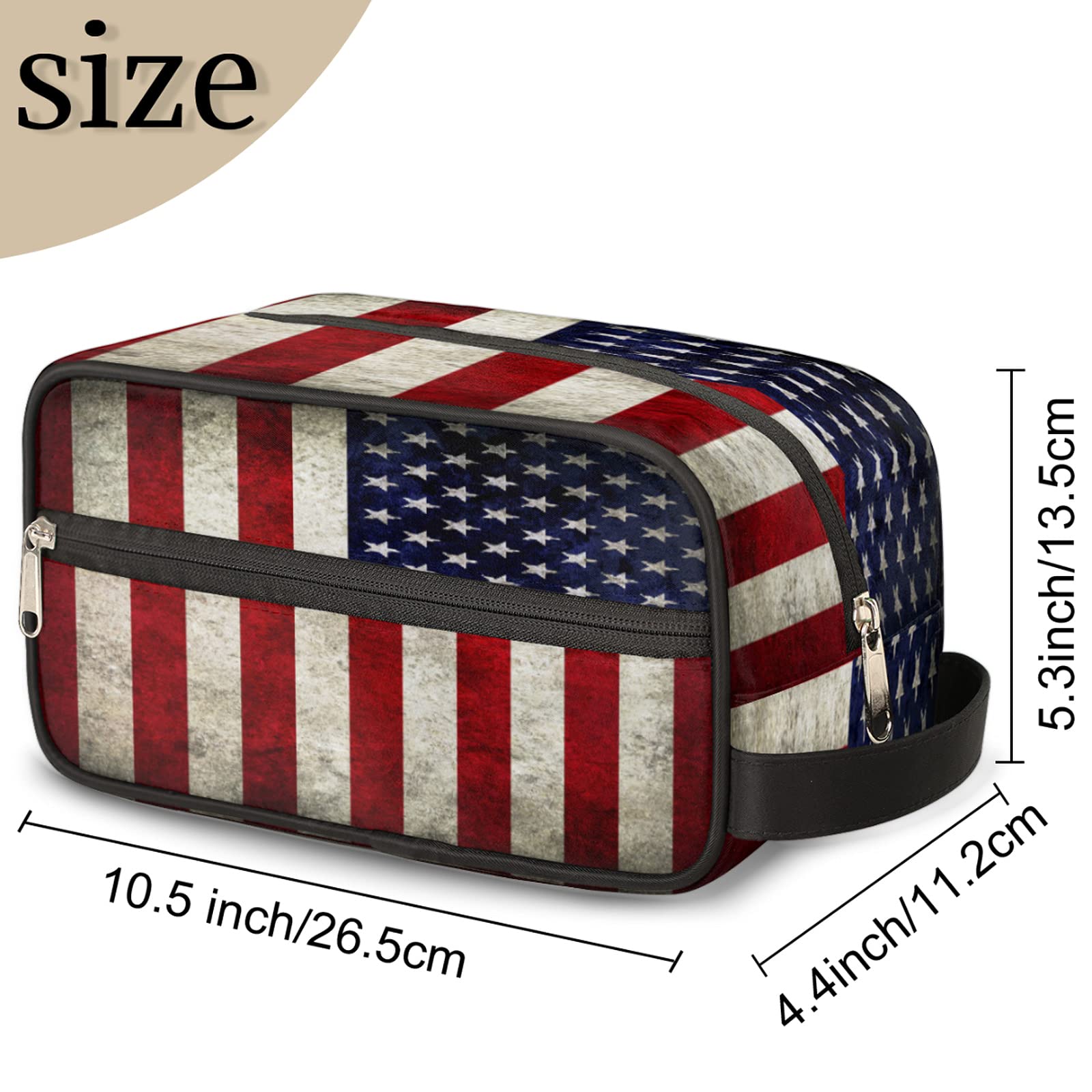 Pardick Retro USA Flag Waterproof Travel Toiletry Bag - Large Capacity Cosmetic & Shaving Organizer for Men & Women - Perfect for Camping, Gym, Business Trips & Vacation Essentials