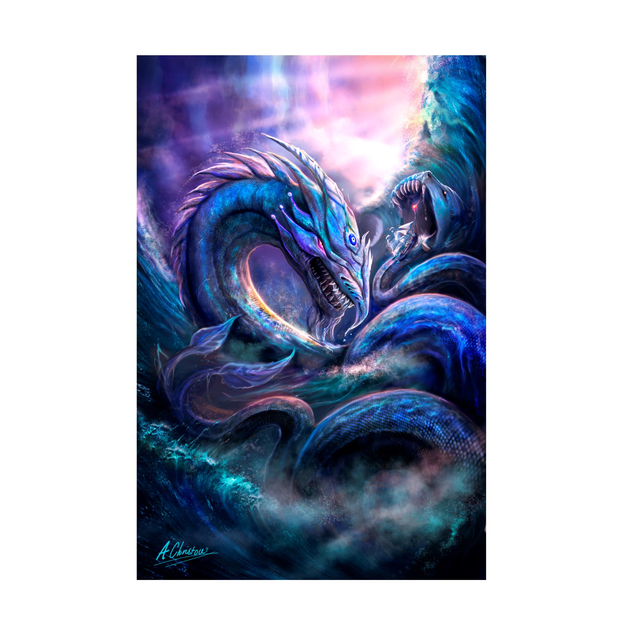 Anthony Christou 'Sea Dragon Leviathan' Canvas Wall Art Print - Mythical Ocean Creature Fantasy Decor for Living Room, Bedroom & Office