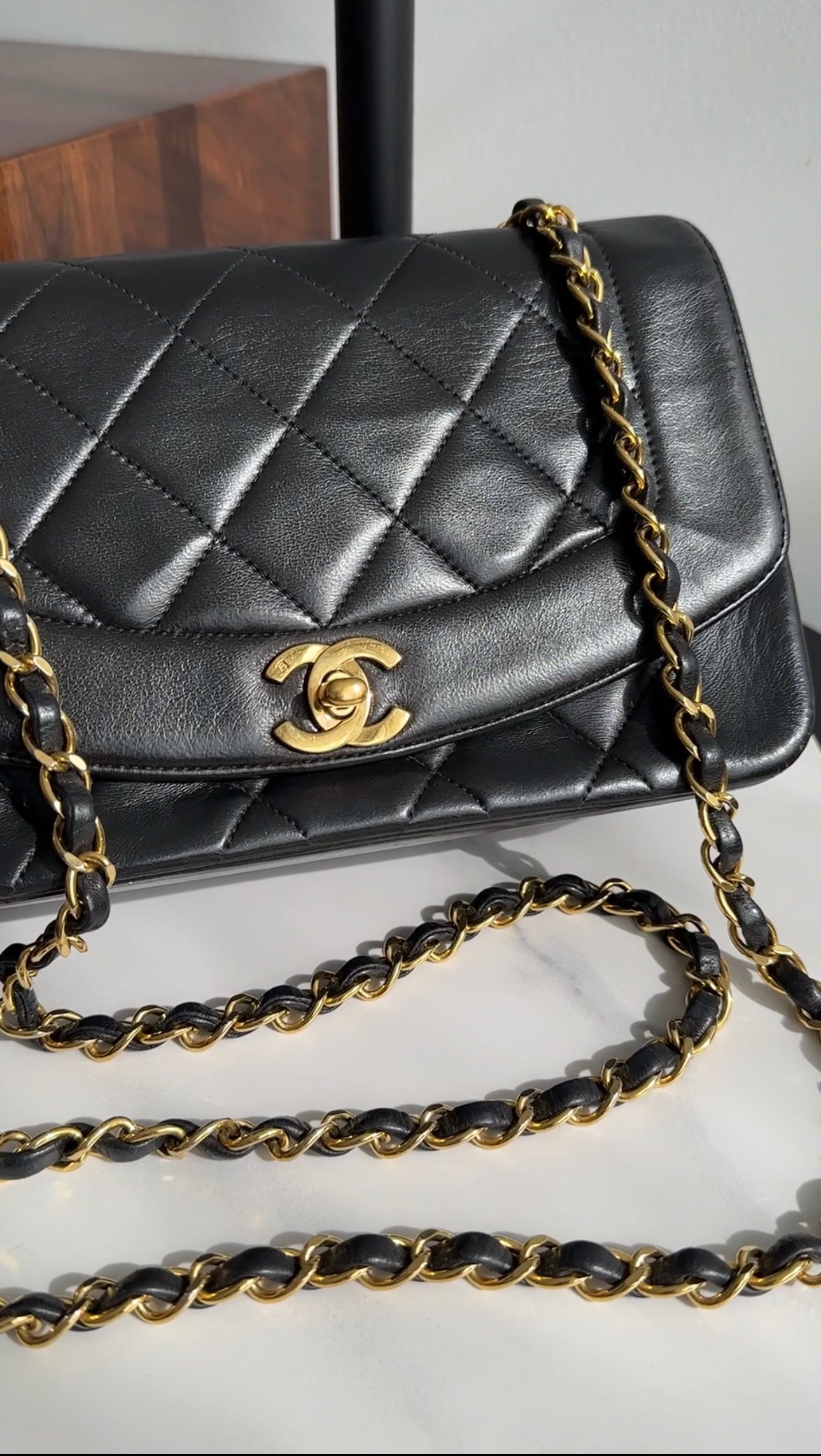 Vintage Chanel 1991 Small Black Leather Quilted Diana Flap Bag - Luxury Designer Handbag for Women, Perfect for Evening Parties & Special Occasions