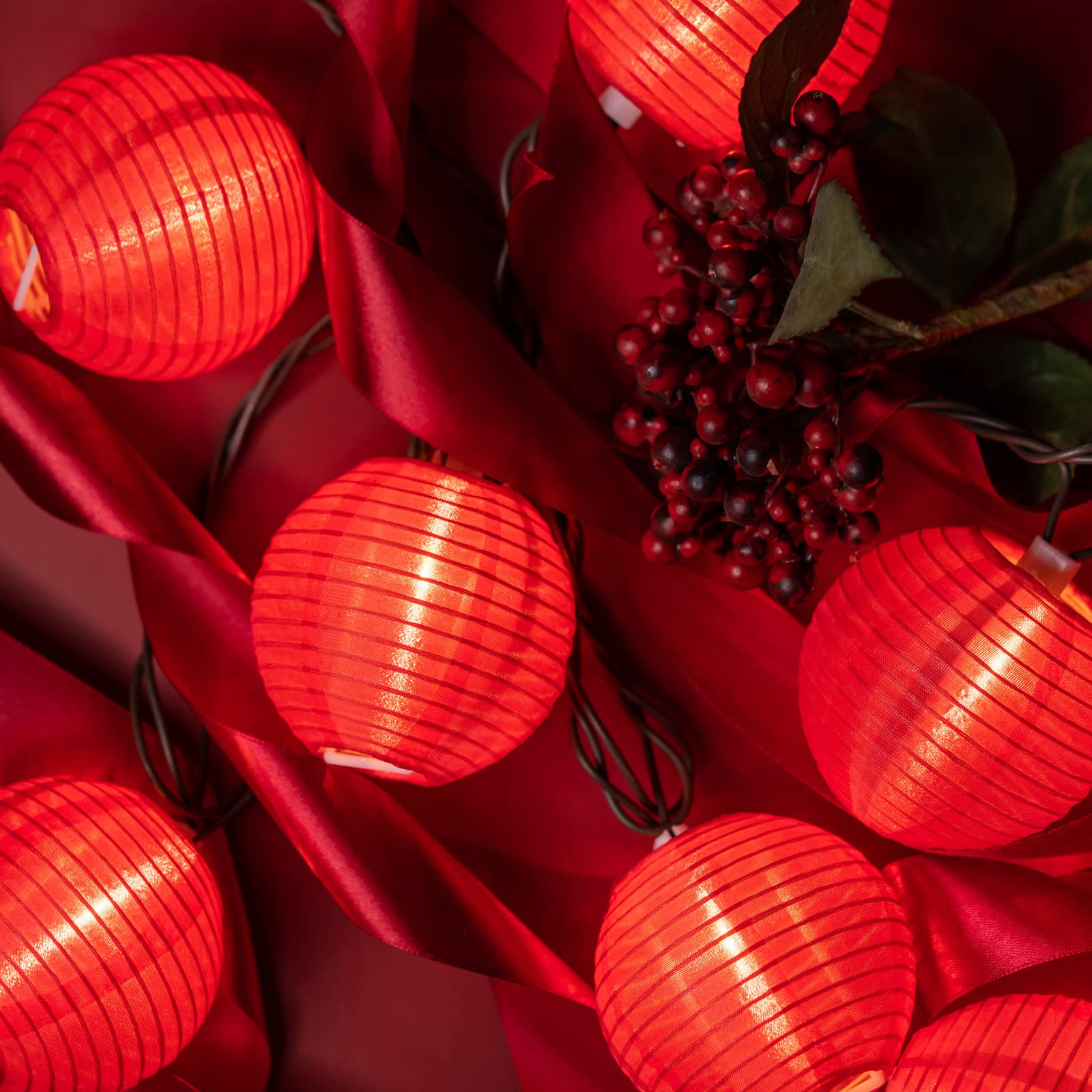 Waterproof Red Lantern String Lights - 10 Nylon Hanging Lanterns with 8.7ft UL Certified Connectable Plug-in Lights for Outdoor Patio, Garden, Wedding & Party Decorations