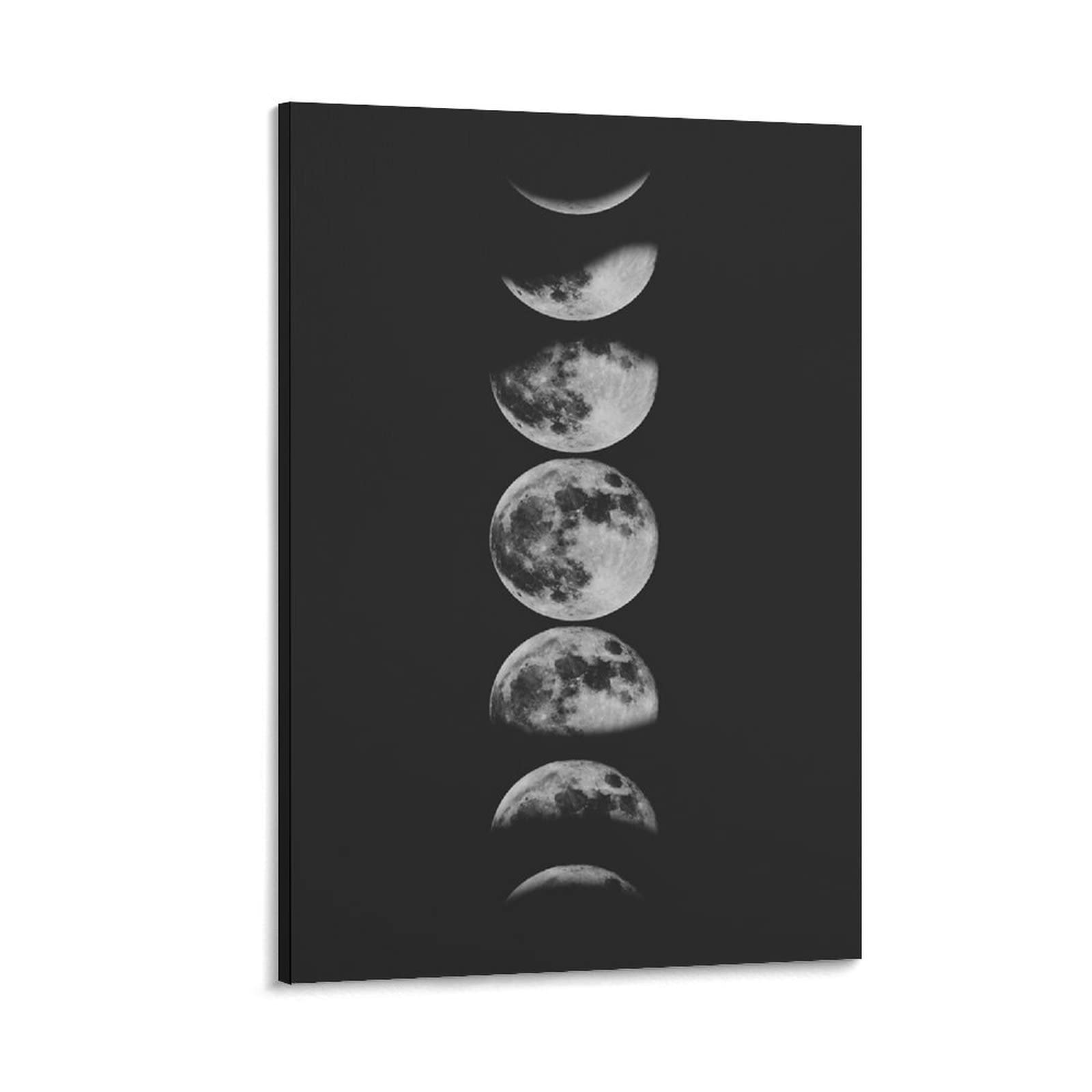 Minimalist Full Moon Phase Wall Art - Black & White Solar System Canvas Print - Modern Home Decor for Living Room, Bedroom & Office - Perfect for Boho, Aesthetic & Space Themed Interiors