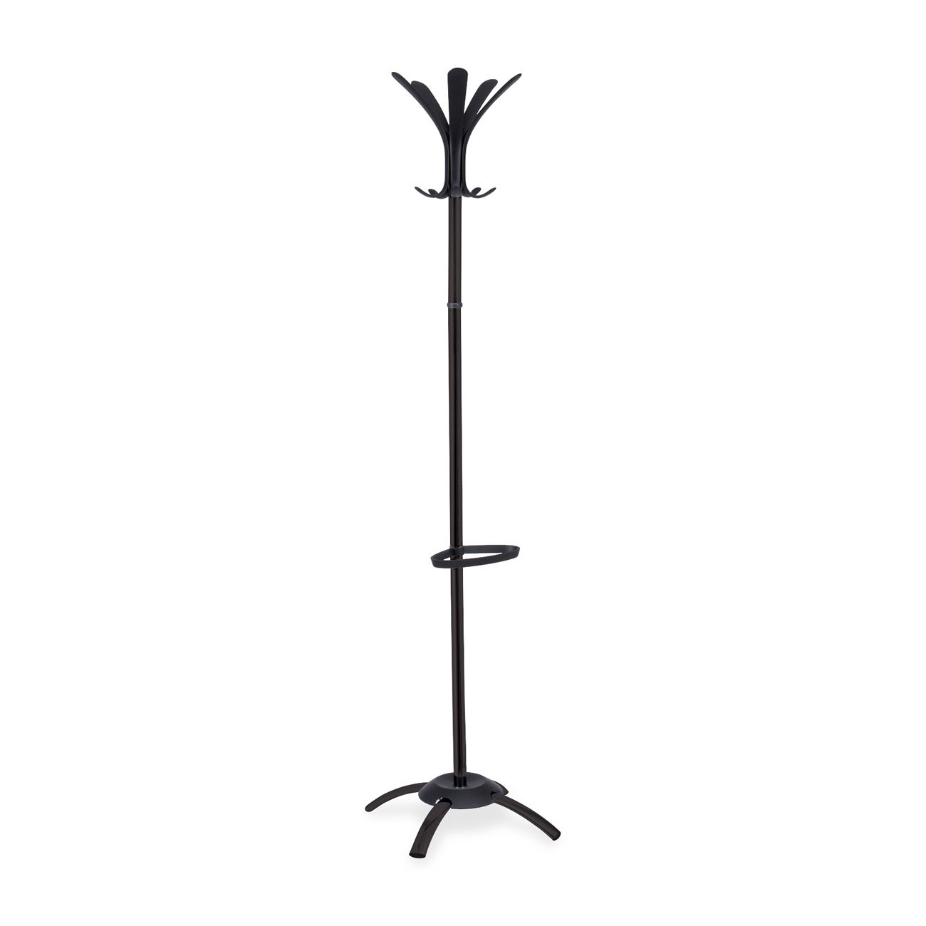 10-Hook Coat Stand - Freestanding Metal & Plastic Coat Rack for Entryway, Bedroom & Office Organization - Space-Saving Black Coat Hanger Stand