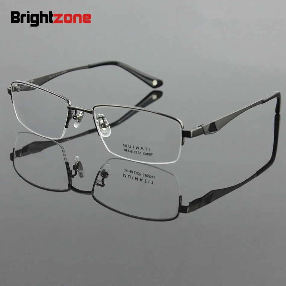 Brightzone Unisex Semi-Rim Square Titanium Eyeglasses 78043 - Lightweight & Durable Frame for Work, Reading & Everyday Wear