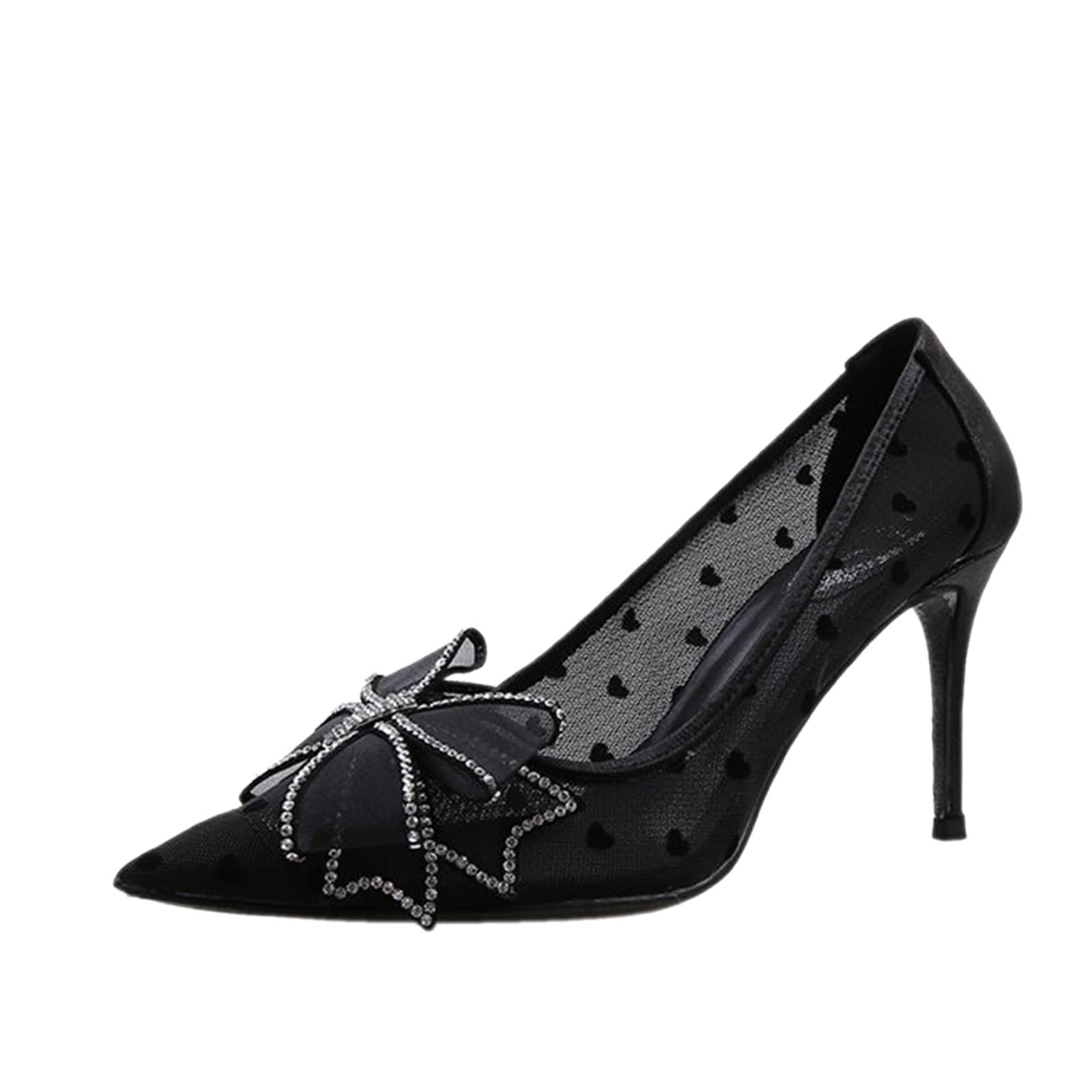 Women's High Heel Sandals - Rhinestone Bow Mesh Pointed Toe Dress Shoes for Spring & Summer | Comfortable Summer Wedges for Parties, Weddings & Beach Vacations