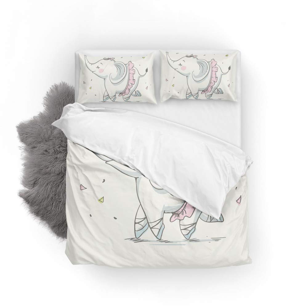 ColourLife Soft Microfiber Duvet Cover Set - Cute Elephant Ballerina Design, 2 Piece Bedding Set (1 Duvet Cover + 1 Pillow Sham), Twin Size 66x90 Inches - Perfect for Kids' Room, Nursery Decor & Ballet Theme Bedroom