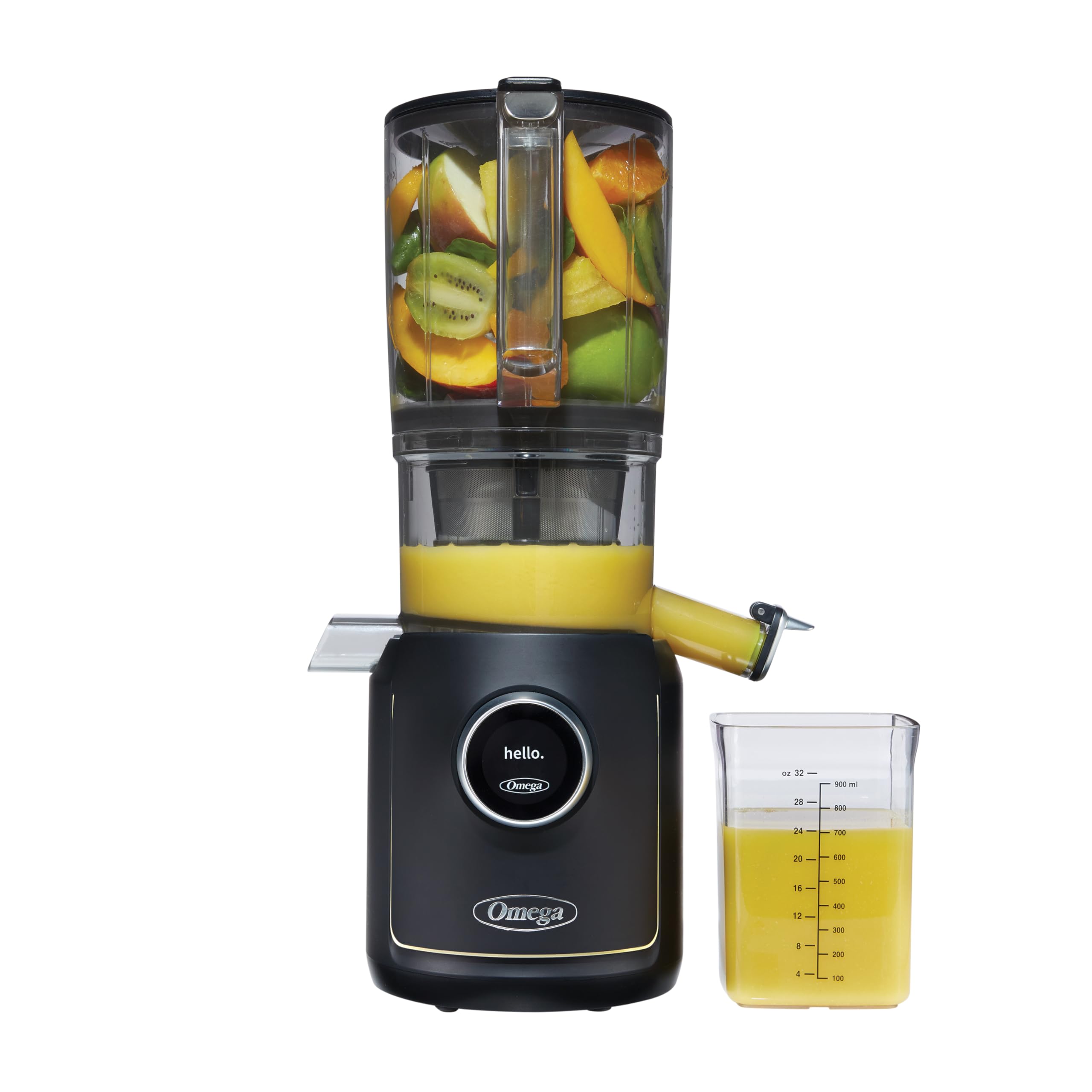 Omega Ultimate Performance Slow Masticating Juicer with Intellidial Technology - Cold Press Fruit & Vegetable Juice Extractor, 64oz Hopper, 4 Juice Glasses, 200W (Black) - Perfect for Healthy Juicing at Home, Detox & Weight Loss