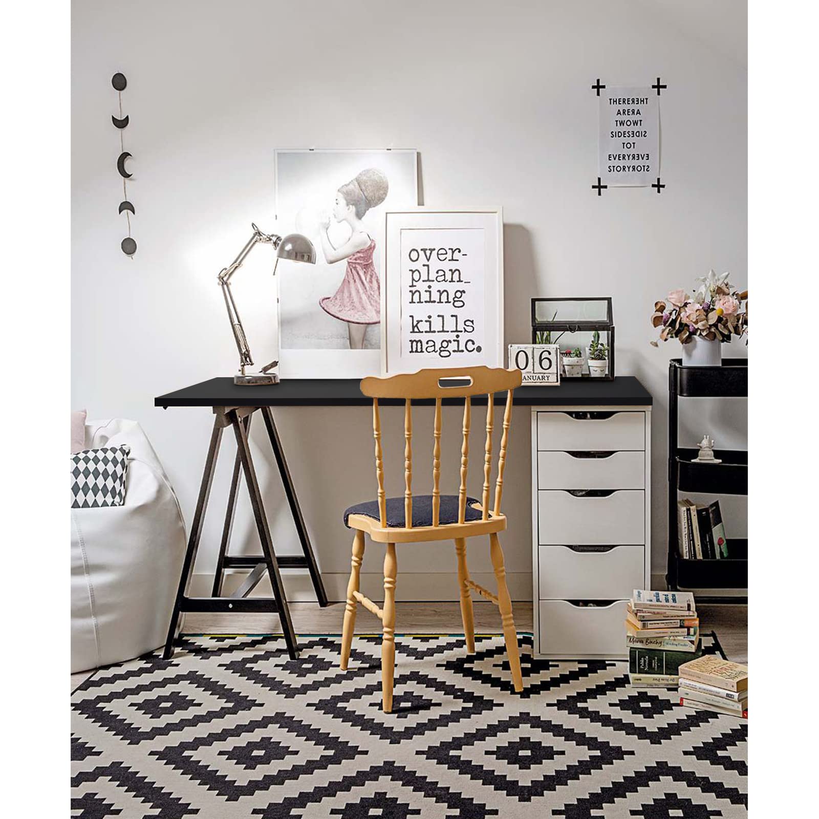 Kaboon 55x20 Inch Black Reversible Laminate Table Top - One-Piece Desktop for Double Desks & L-Shaped Workstations | Perfect for Home Office, Gaming Setup, and DIY Workspace