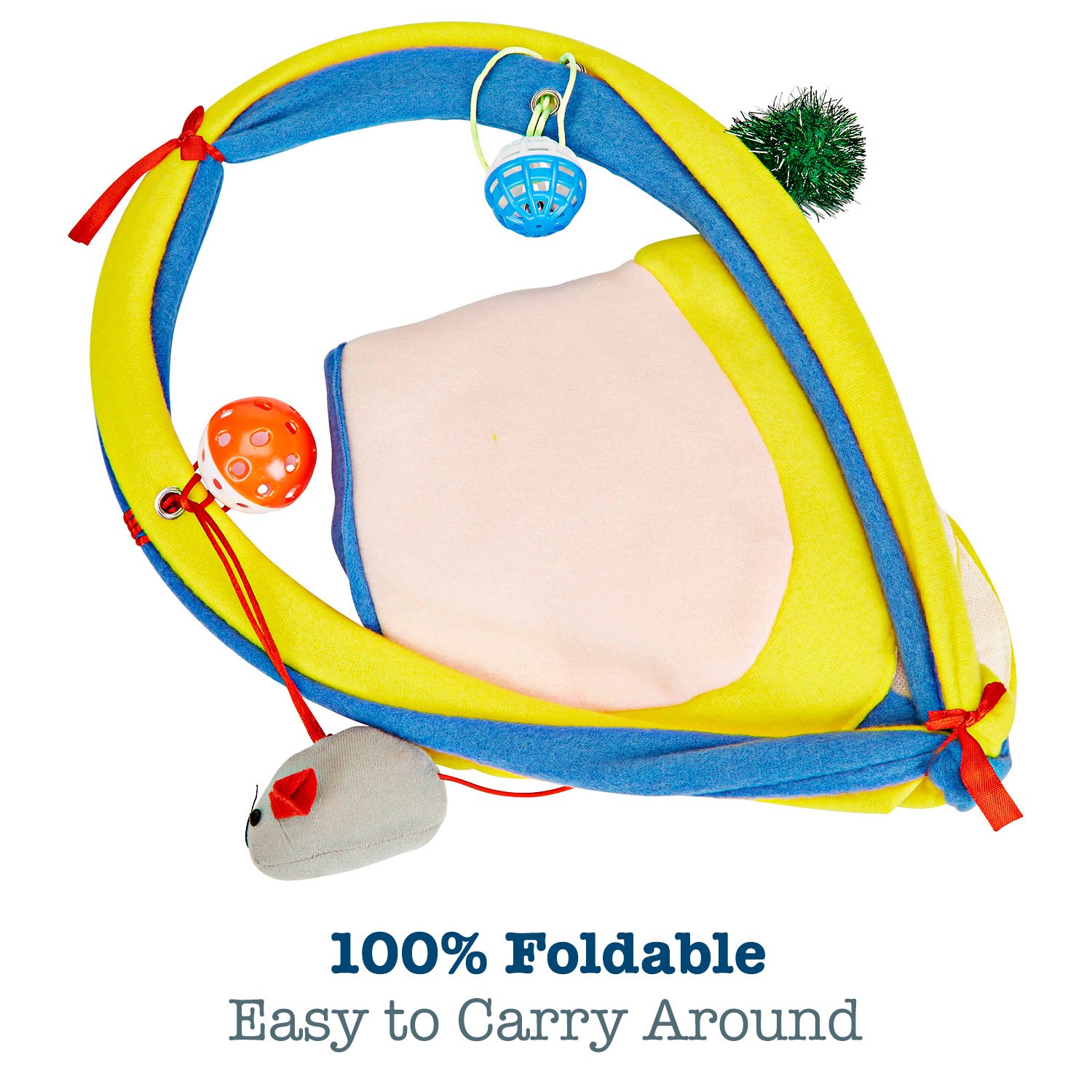 Interactive Cat Play Mat with Hanging Toys - Soft Cat Tent Activity Center for Indoor Kittens - Perfect for Playtime, Napping & Training (Grey)