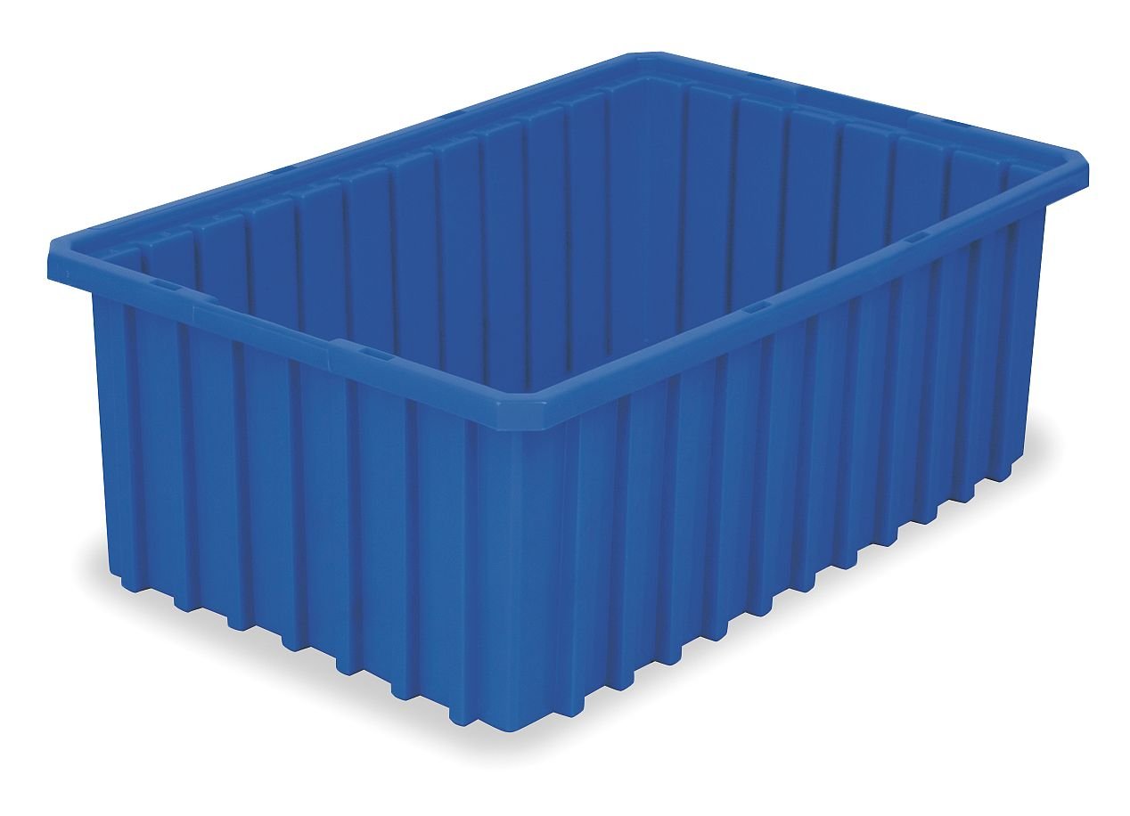 Akro-Mils 33228 Stackable Plastic Storage Bins - 3 Pack Blue Modular Organizer Box with Adjustable Dividers (22.4
