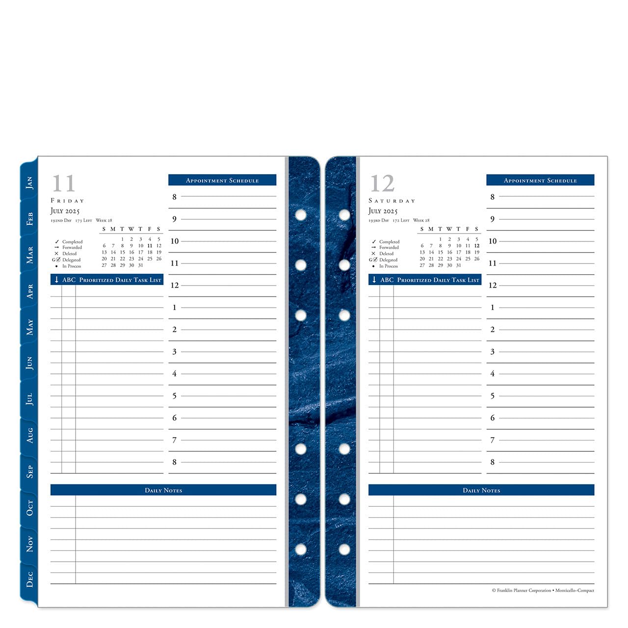 FranklinCovey Monticello One Page Per Day Ring-Bound Planner - Compact Size, July 2025 to June 2026 | Daily Organizer for Work, School & Personal Productivity | Perfect for Professionals & Students
