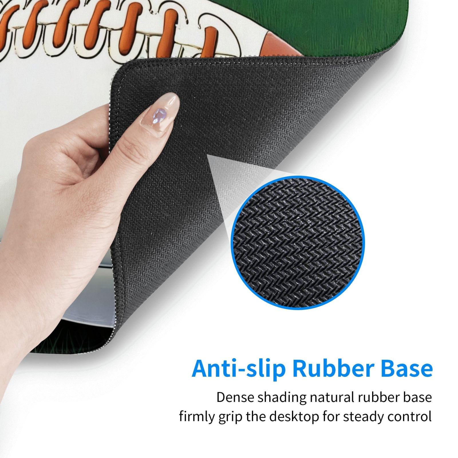 White Rugby Ball Large Gaming Mouse Pad - Soft Super Thick Non-Slip Rubber Base, Oversized Water-Resistant Keyboard Mat for PC, Laptop, Office & Esports - Perfect for Gaming, Work & Home Desk Setup